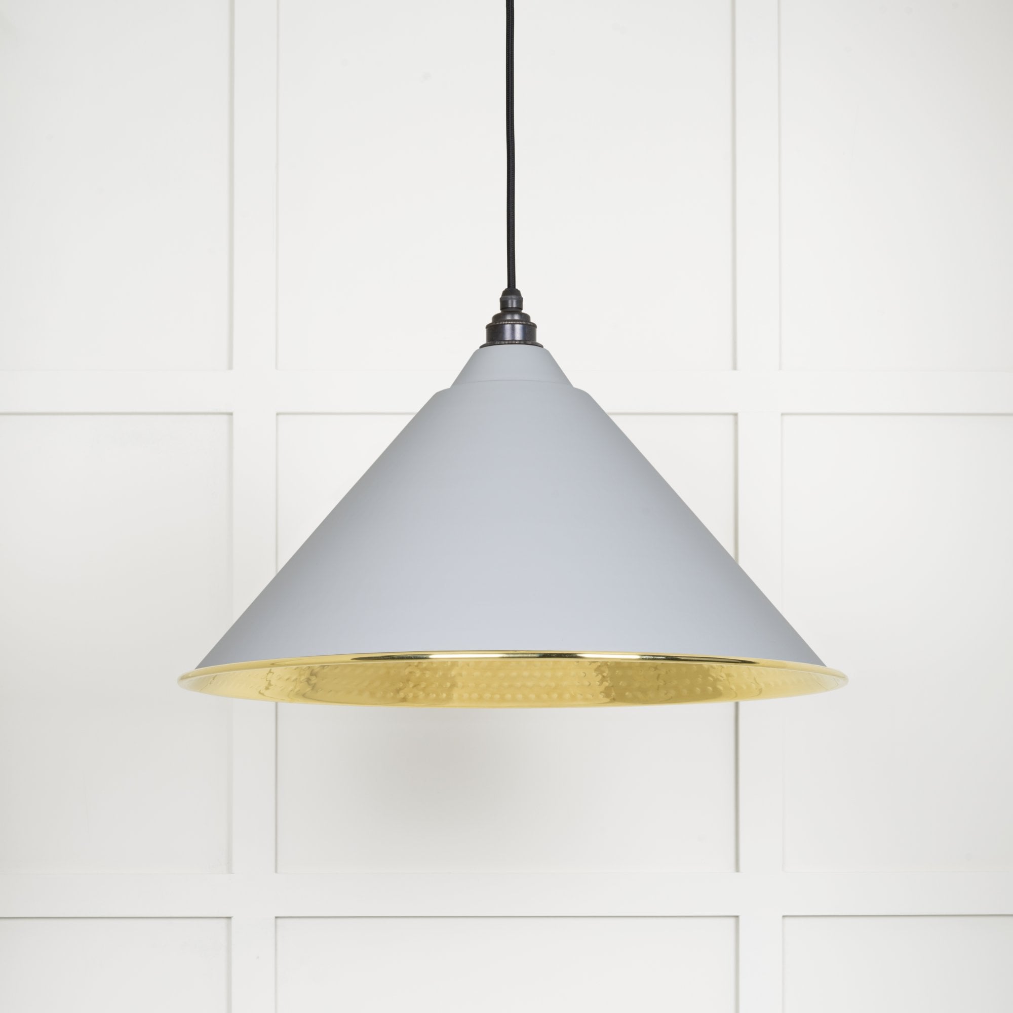 From The Anvil Hammered Brass Hockley Pendant - Birch (Pale Grey)