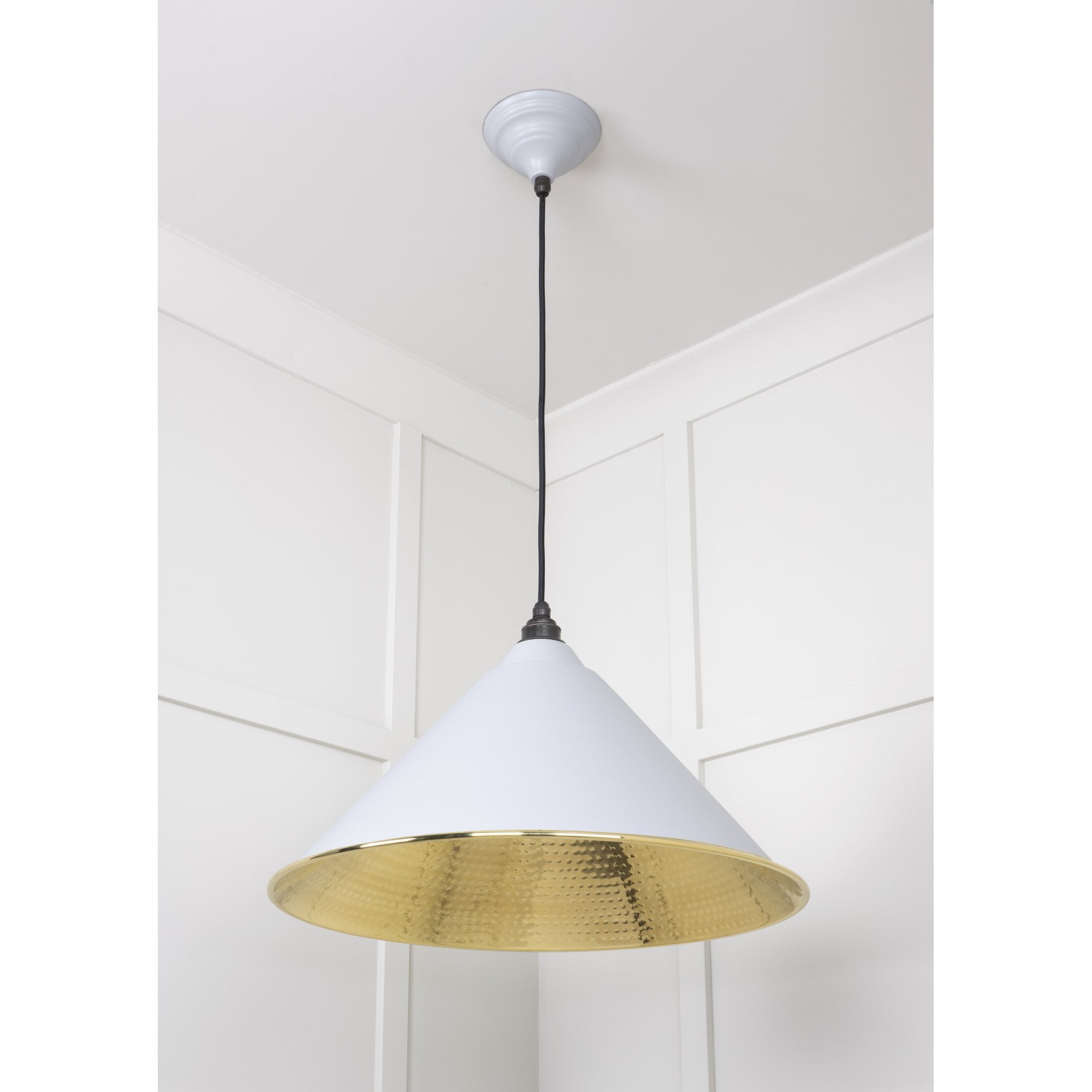 From The Anvil Hammered Brass Hockley Pendant - Birch (Pale Grey)