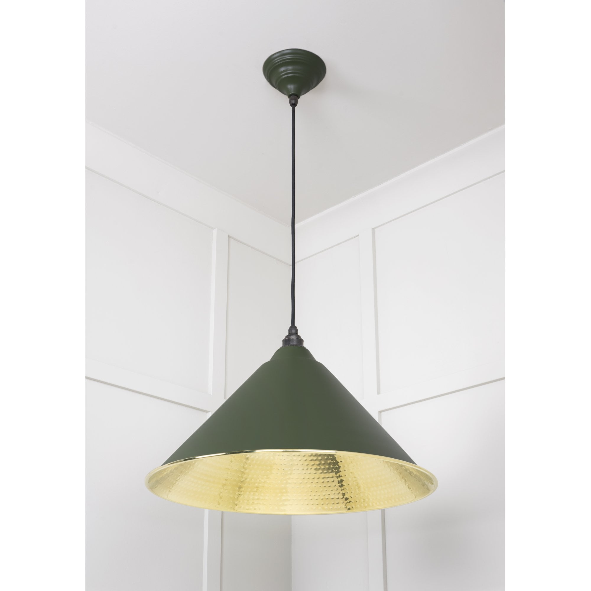 From The Anvil Hammered Brass Hockley Pendant - Heath (Earthy Green)