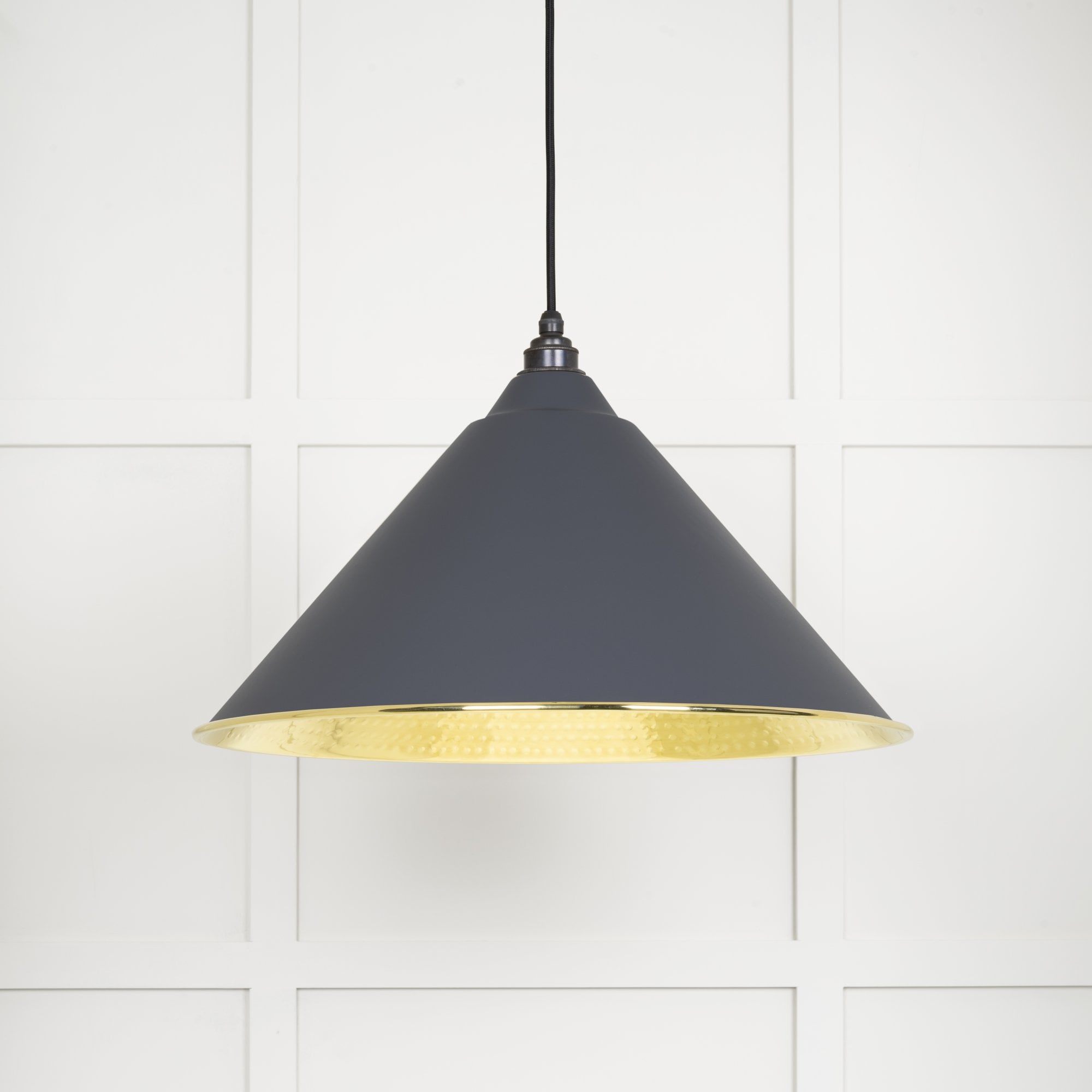 From The Anvil Hammered Brass Hockley Pendant - Slate (Mid Grey)