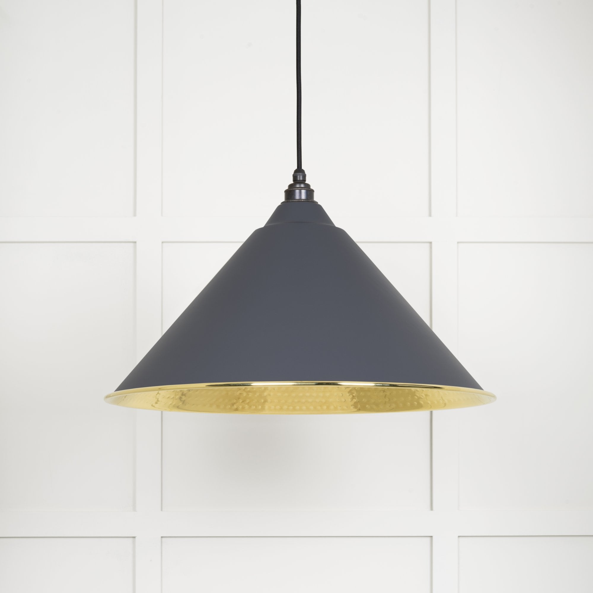 From The Anvil Hammered Brass Hockley Pendant - Slate (Mid Grey)
