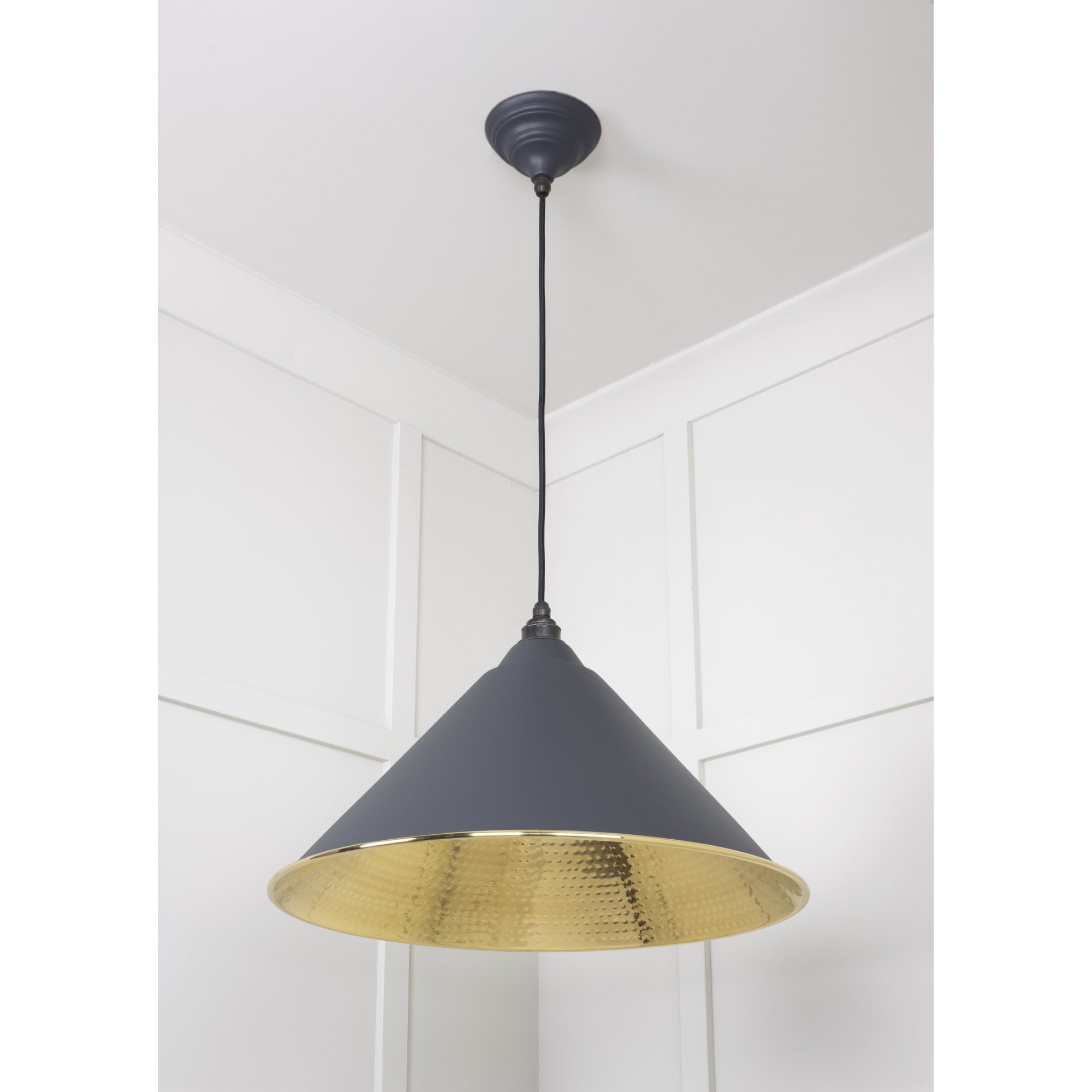 From The Anvil Hammered Brass Hockley Pendant - Slate (Mid Grey)