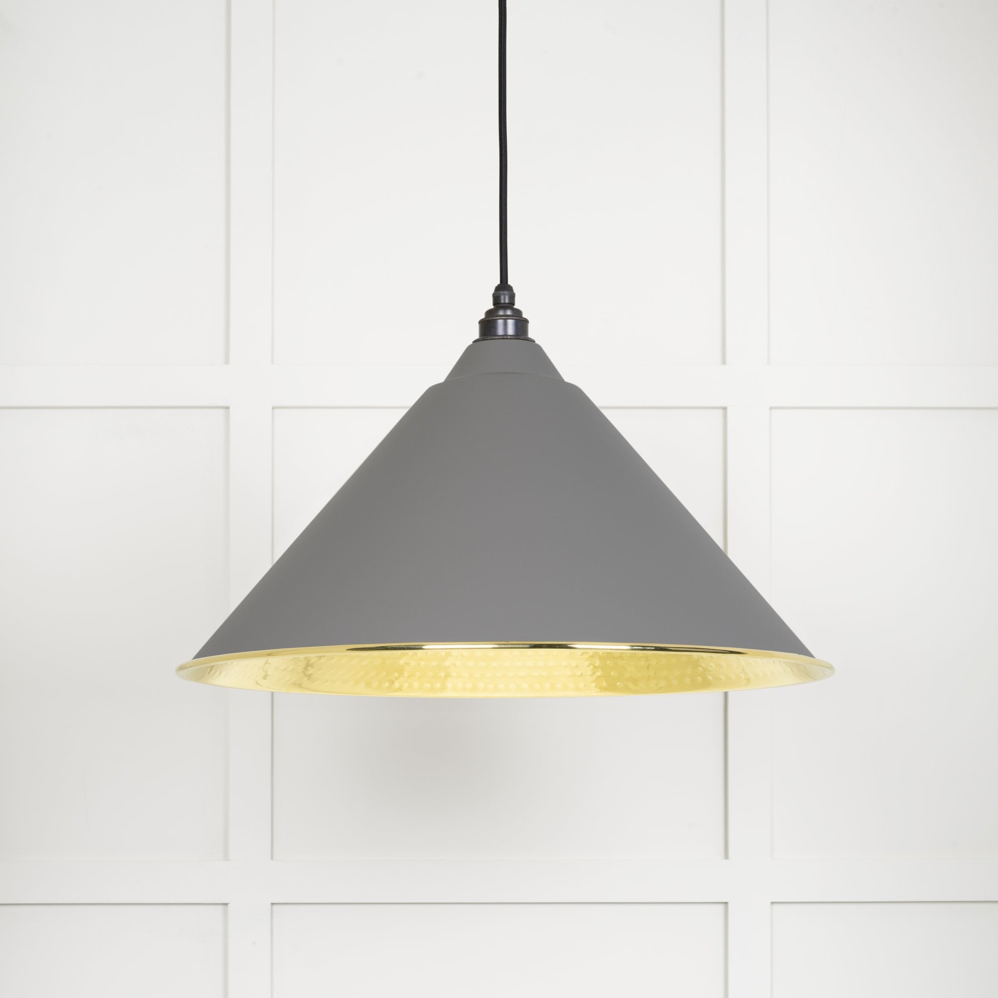 From The Anvil Hammered Brass Hockley Pendant - Bluff (Warm Grey)