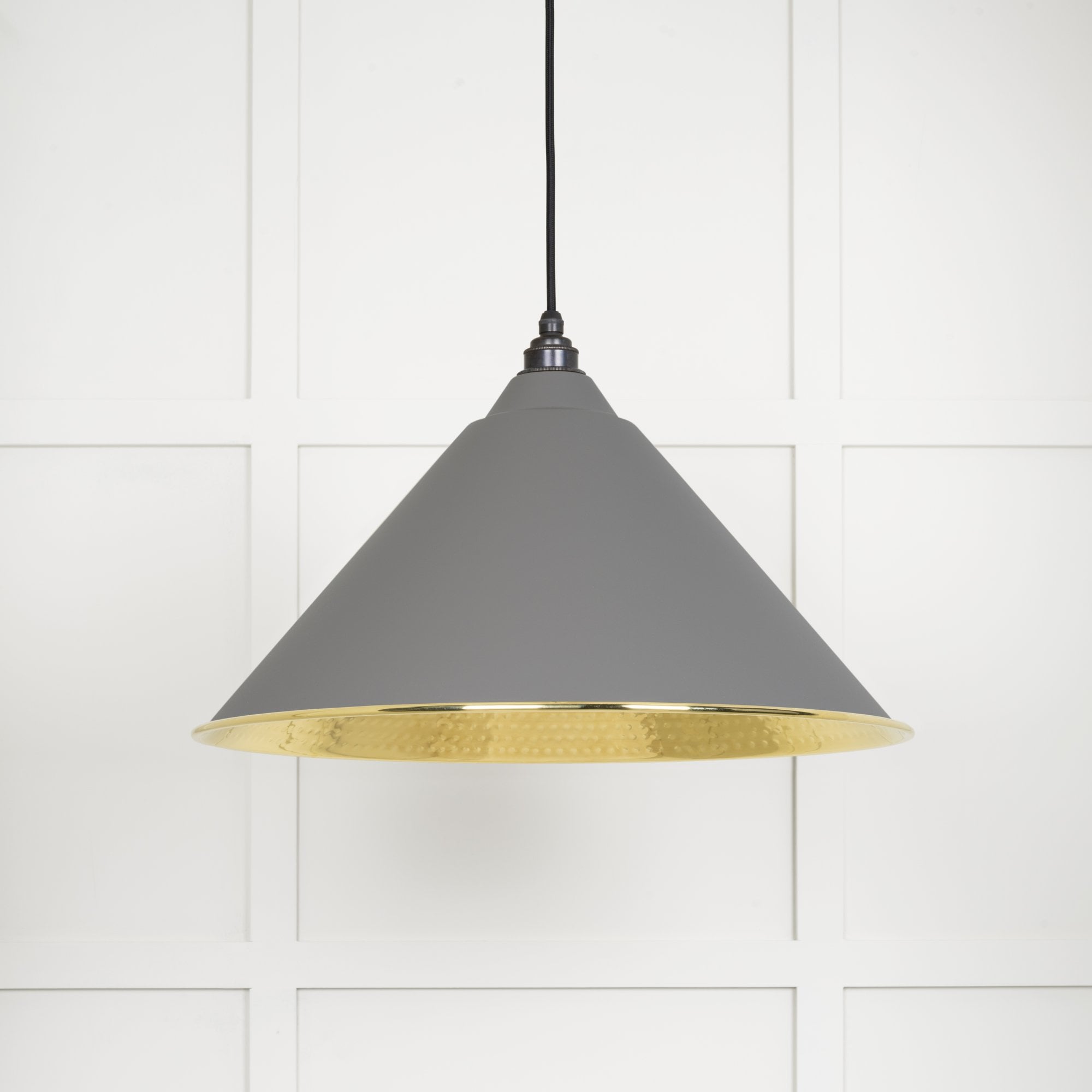 From The Anvil Hammered Brass Hockley Pendant - Bluff (Warm Grey)