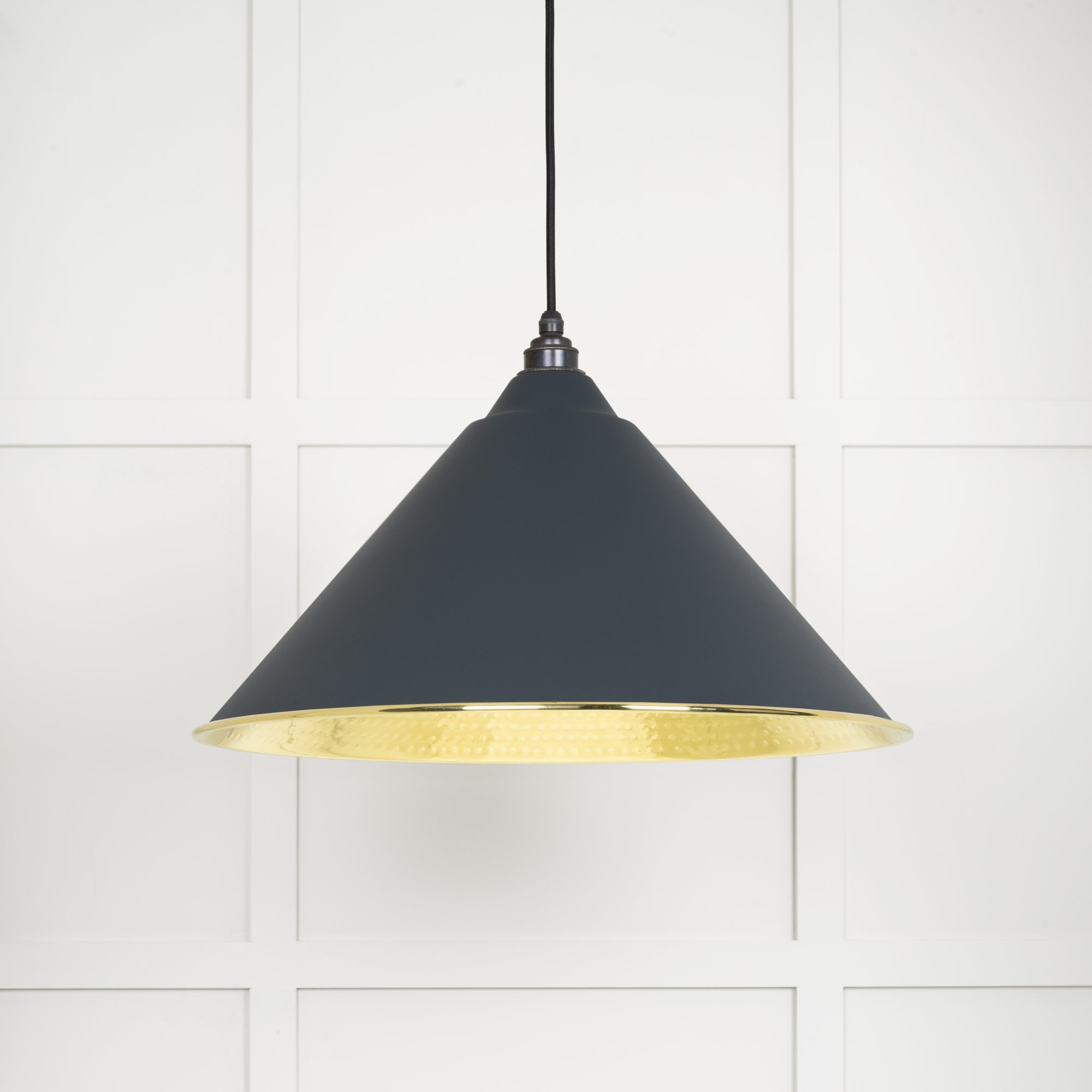 From The Anvil Hammered Brass Hockley Pendant - Soot (Dark Grey)