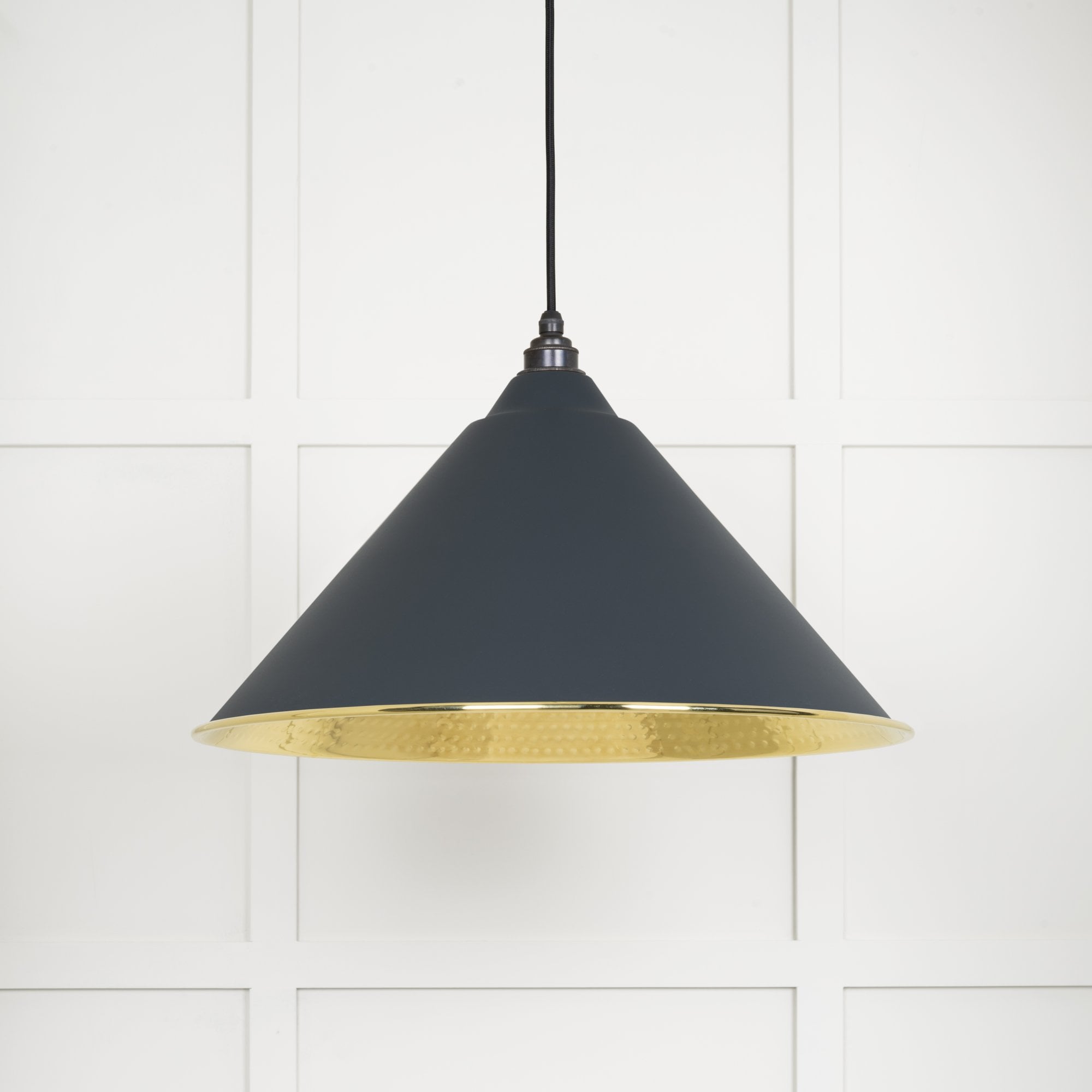 From The Anvil Hammered Brass Hockley Pendant - Soot (Dark Grey)