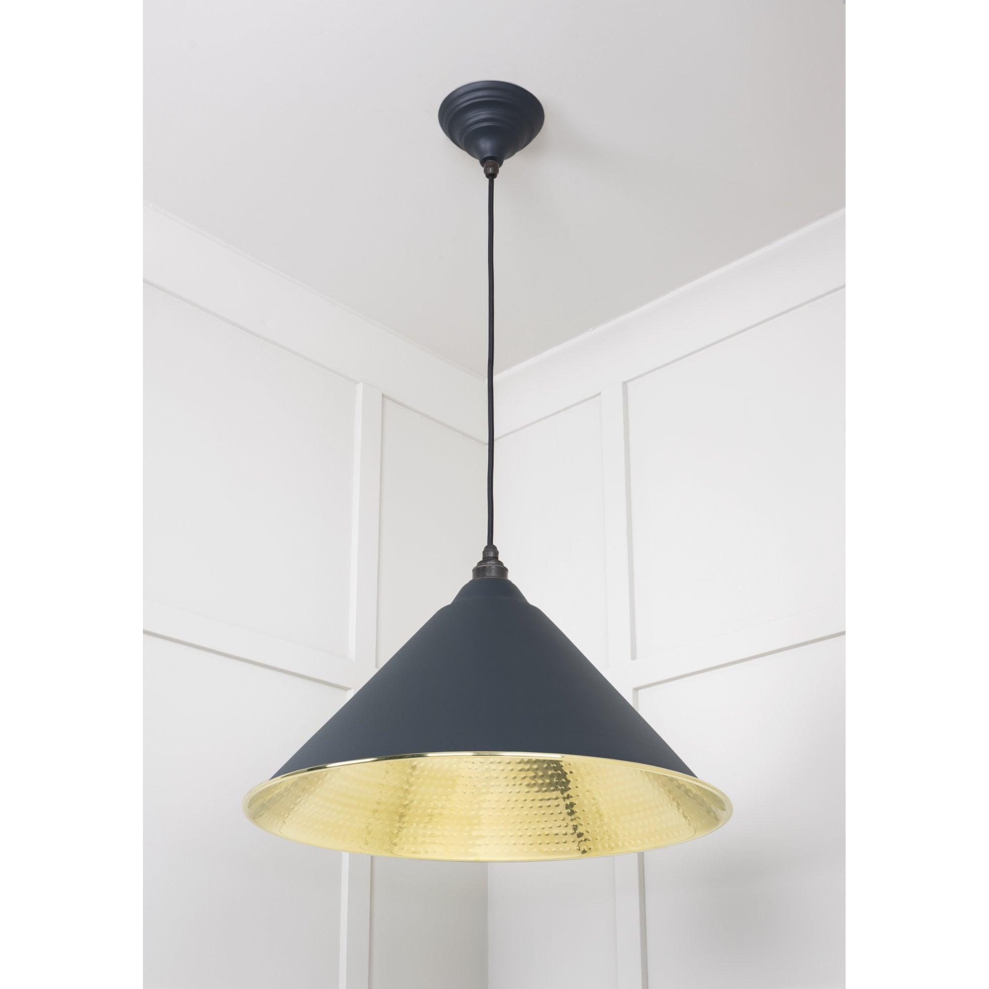 From The Anvil Hammered Brass Hockley Pendant - Soot (Dark Grey)