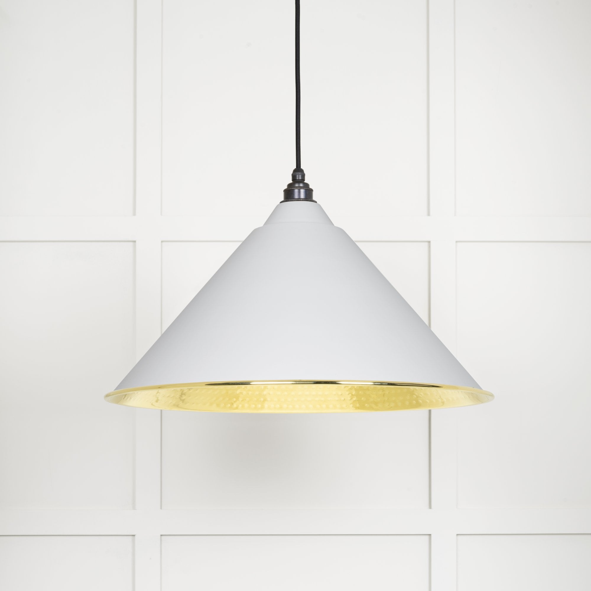 From The Anvil Hammered Brass Hockley Pendant - Flock (Matt White)
