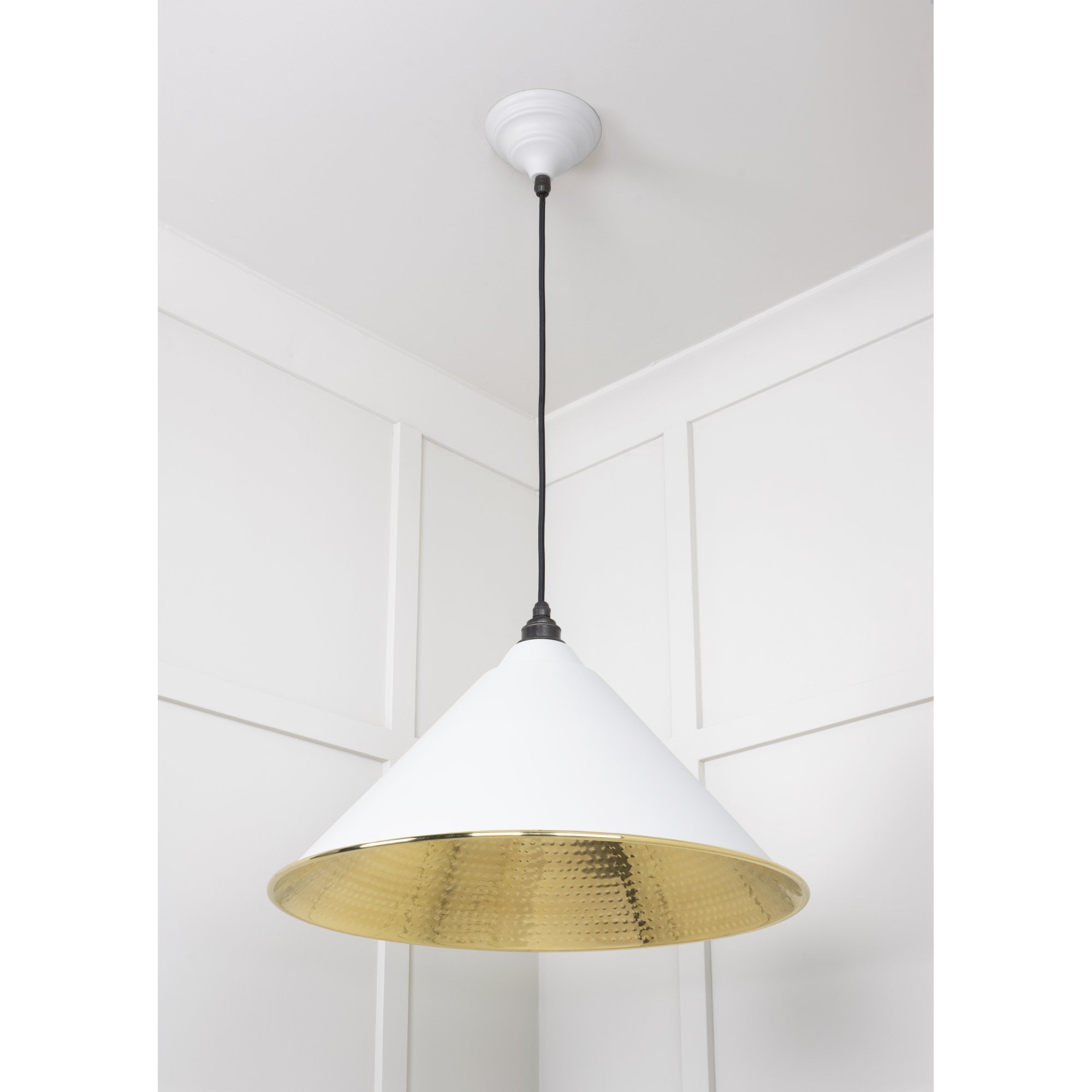 From The Anvil Hammered Brass Hockley Pendant - Flock (Matt White)