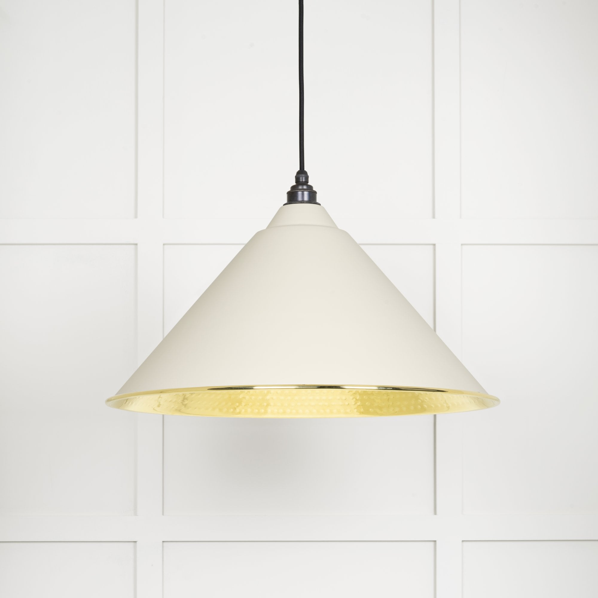 From The Anvil Hammered Brass Hockley Pendant - Teasel (Off White/Cream)