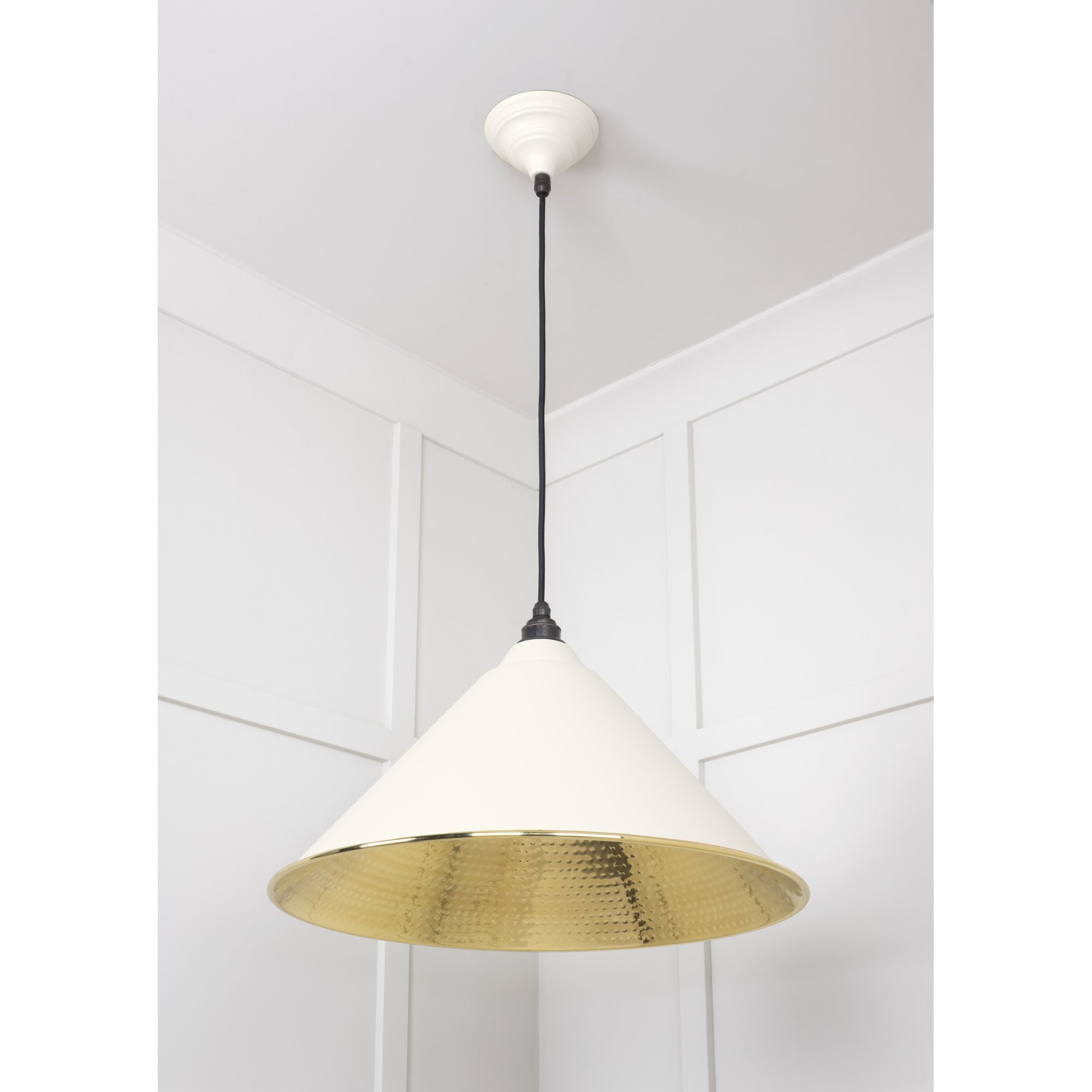 From The Anvil Hammered Brass Hockley Pendant - Teasel (Off White/Cream)