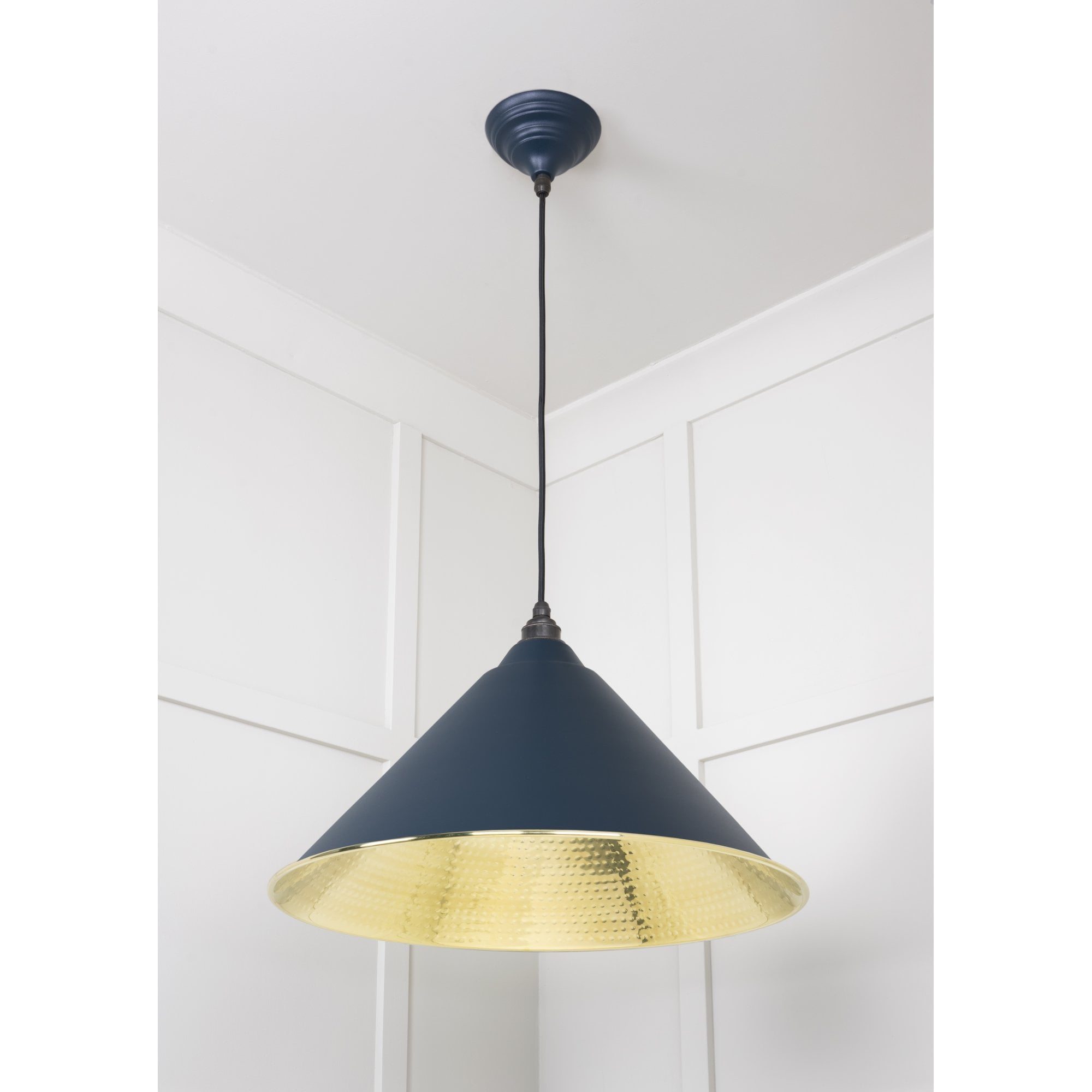 From The Anvil Hammered Brass Hockley Pendant - Dusk (Dark Blue/Grey)