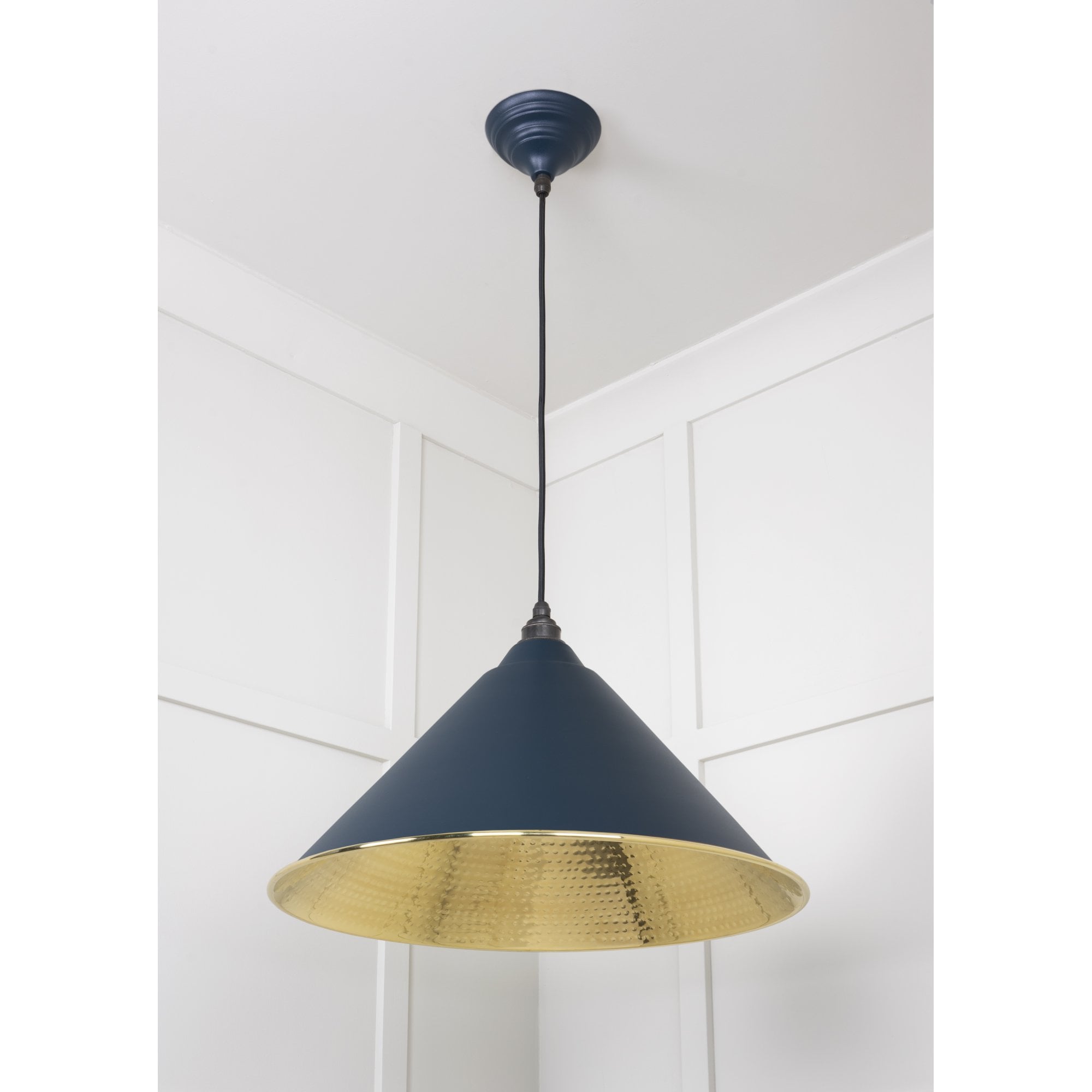 From The Anvil Hammered Brass Hockley Pendant - Dusk (Dark Blue/Grey)