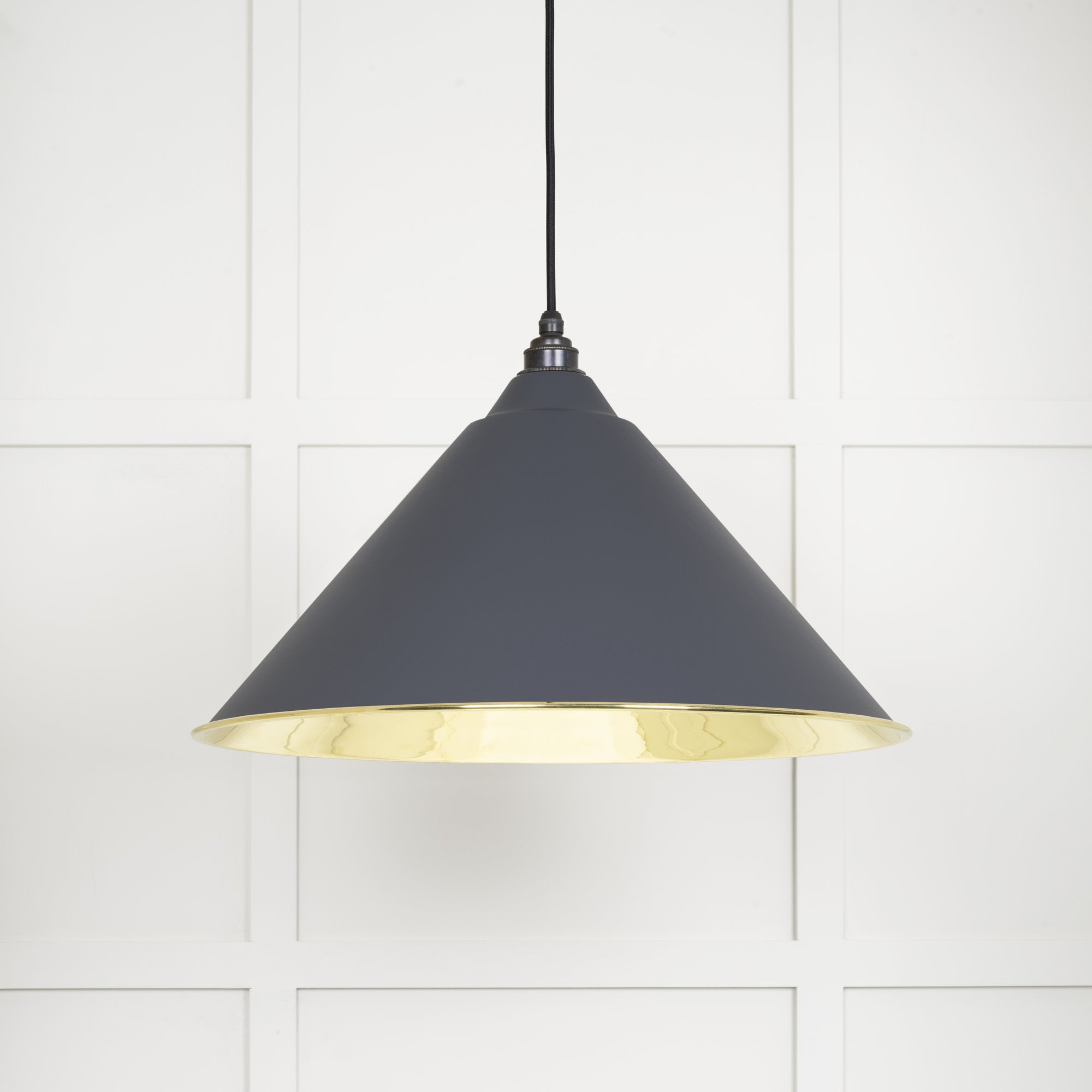 From The Anvil Smooth Brass Hockley Pendant - Slate (Mid Grey)