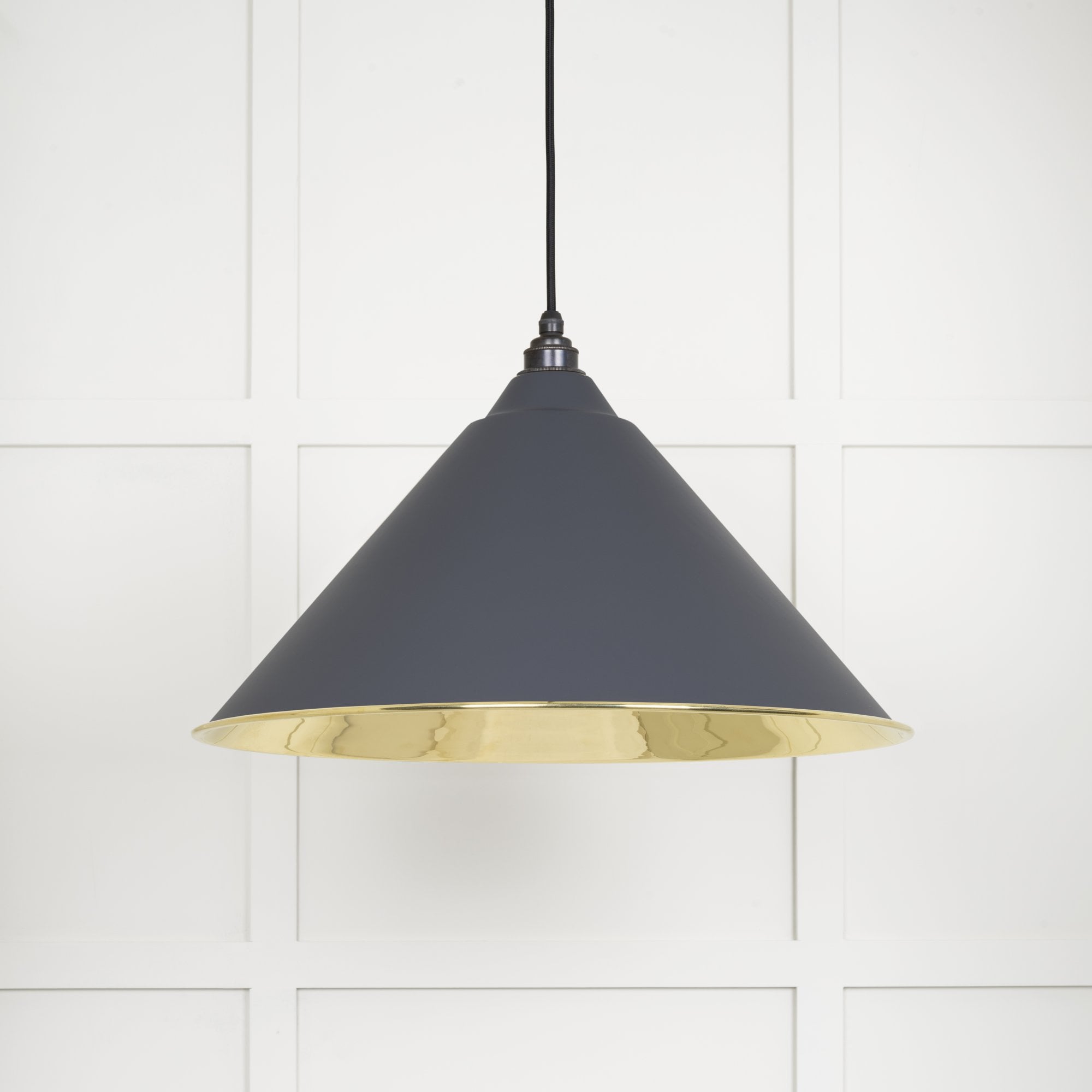 From The Anvil Smooth Brass Hockley Pendant - Slate (Mid Grey)