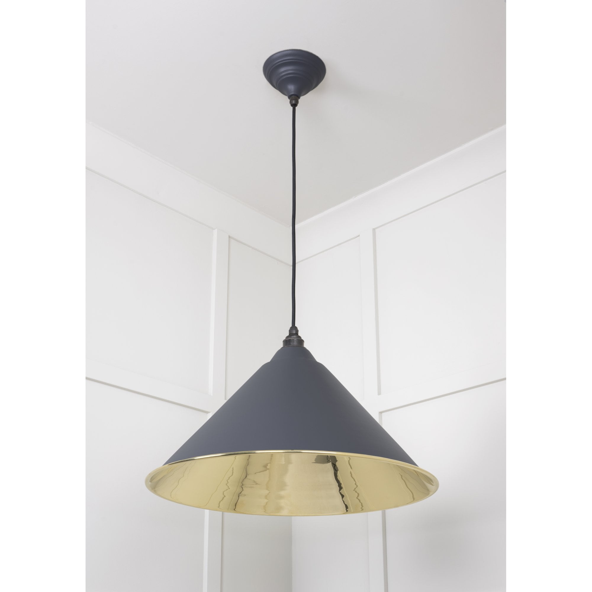 From The Anvil Smooth Brass Hockley Pendant - Slate (Mid Grey)