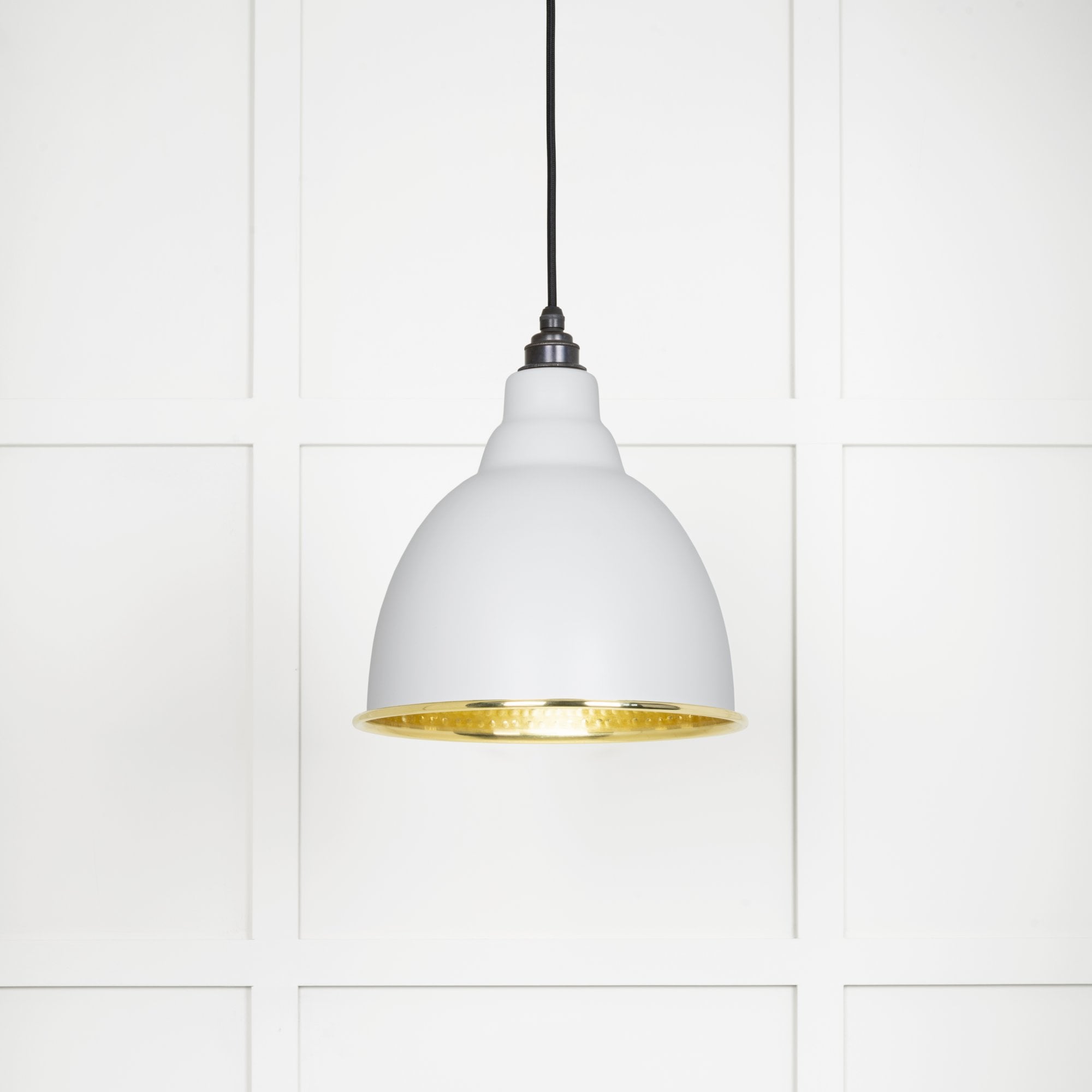 From The Anvil Hammered Brass Brindley Pendant - Flock (Matt White)