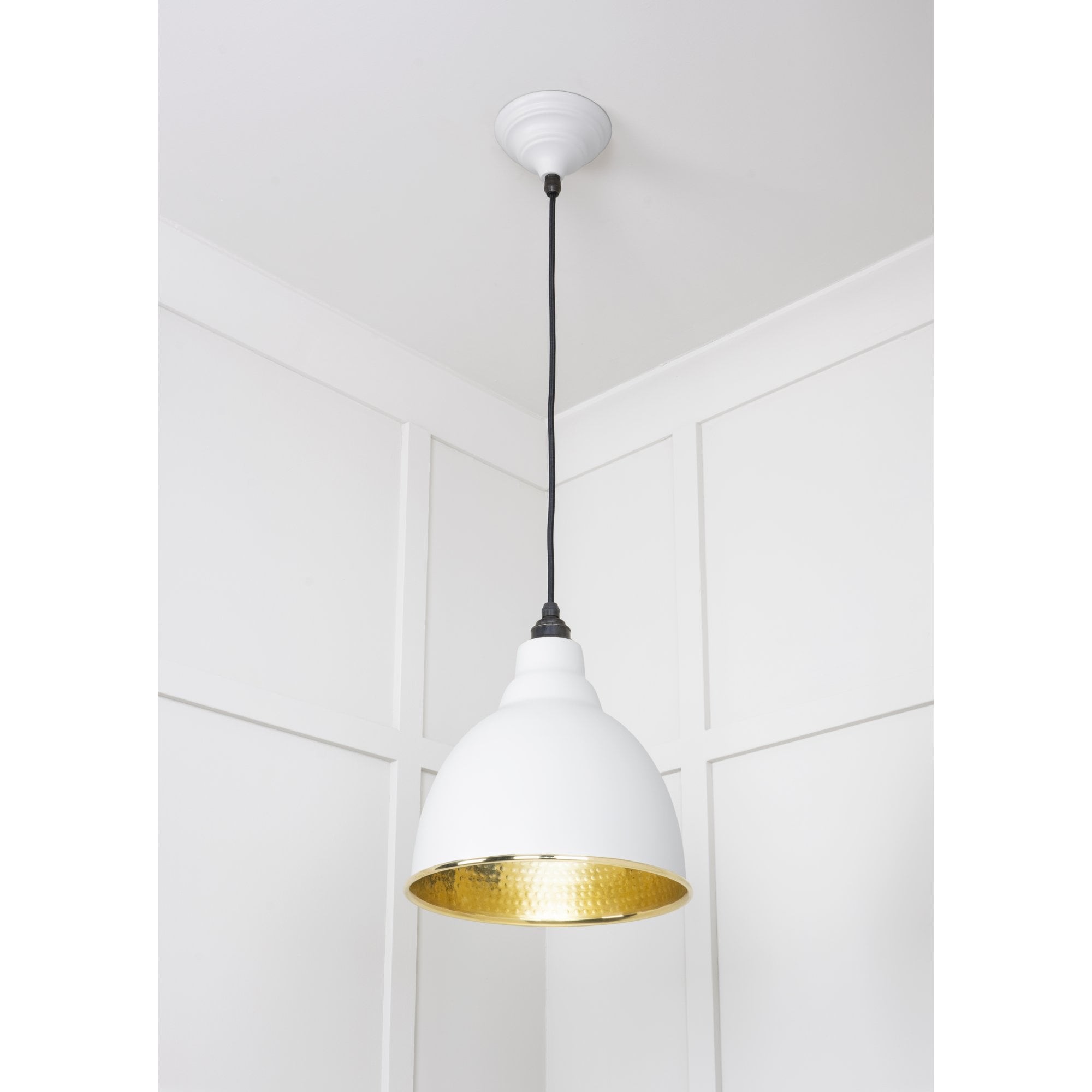 From The Anvil Hammered Brass Brindley Pendant - Flock (Matt White)