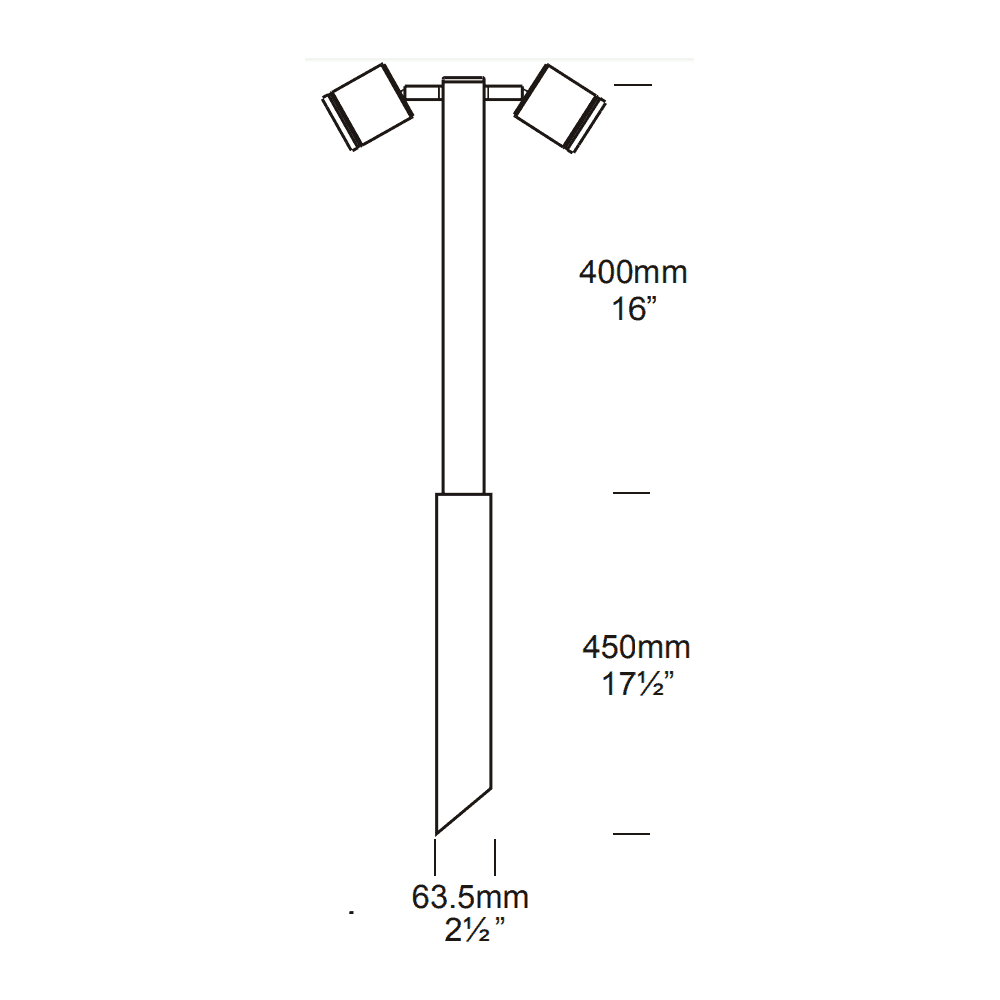 Hunza Pure LED Twin Pole Light Retro - Stainless Steel - Mains