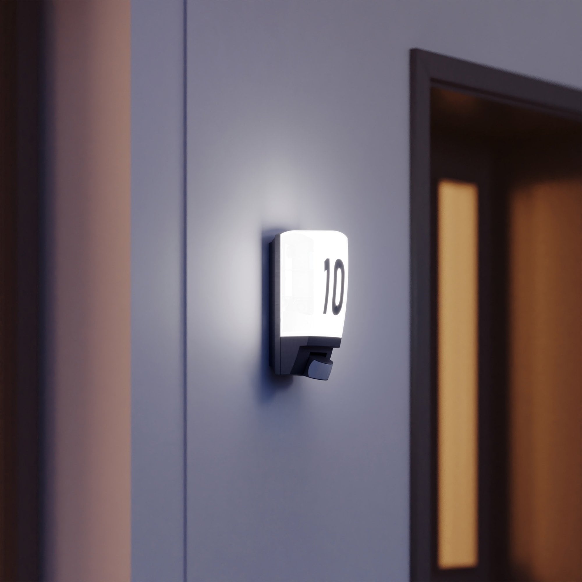 Steinel L 1 Wall Light with house number and PIR - Impact Resistant - Black