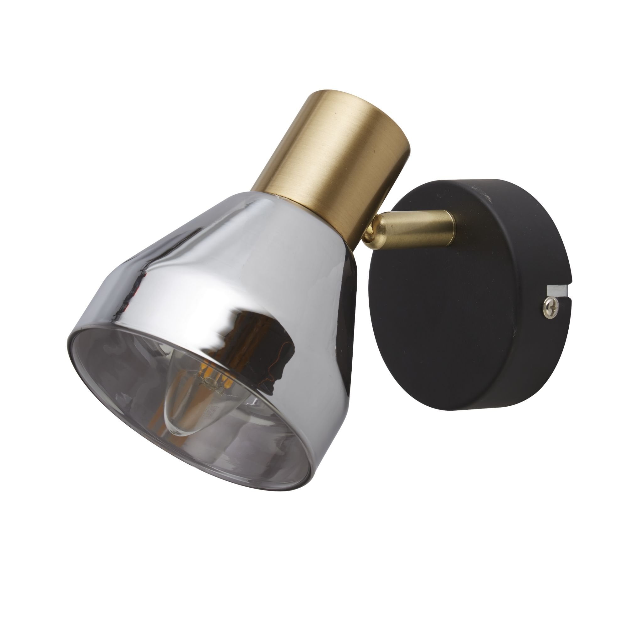 Searchlight Westfield Spotlight - Black, Satin Brass & Smoked Glass