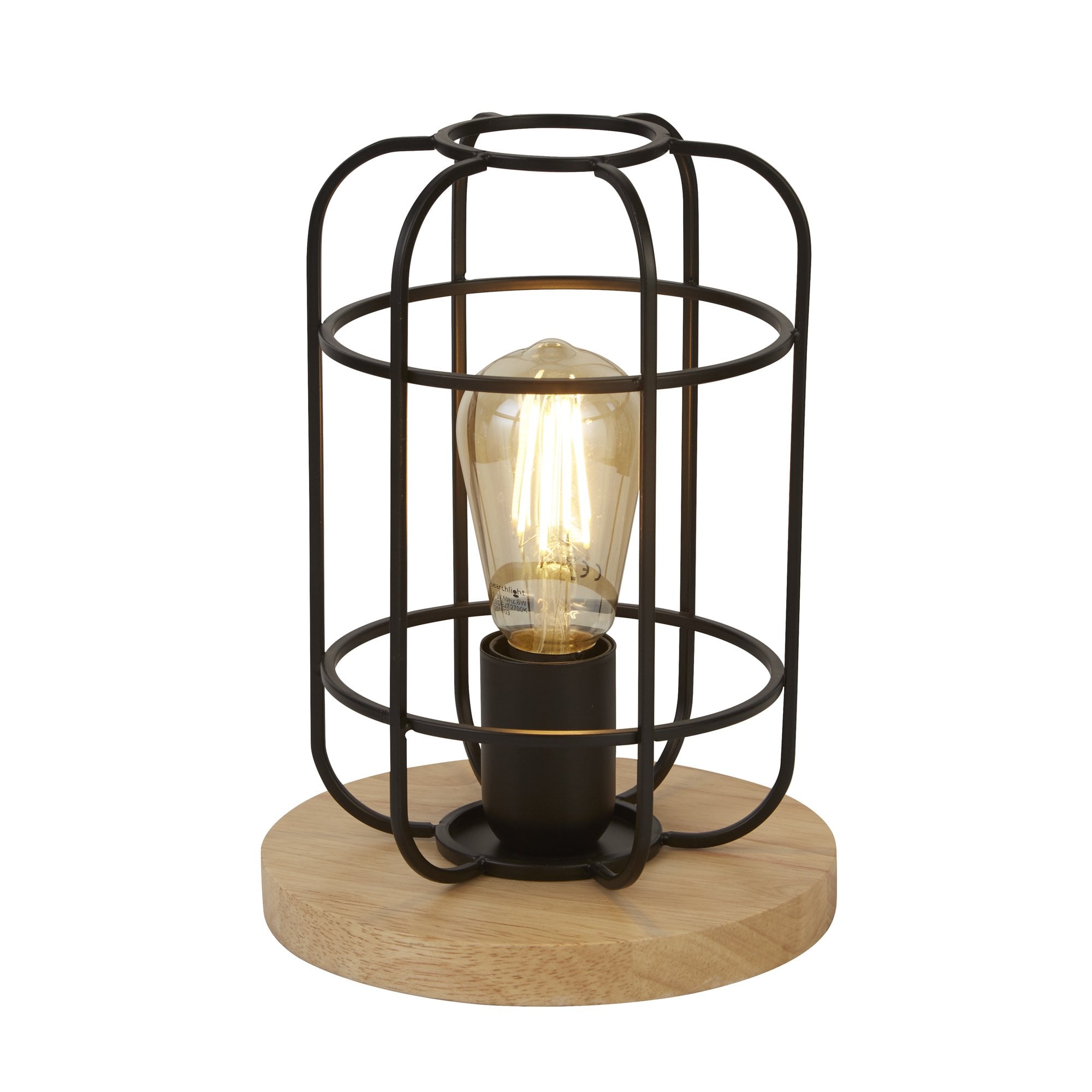 Searchlight Vermouth Cage Table Lamp - Matt Black & Wood