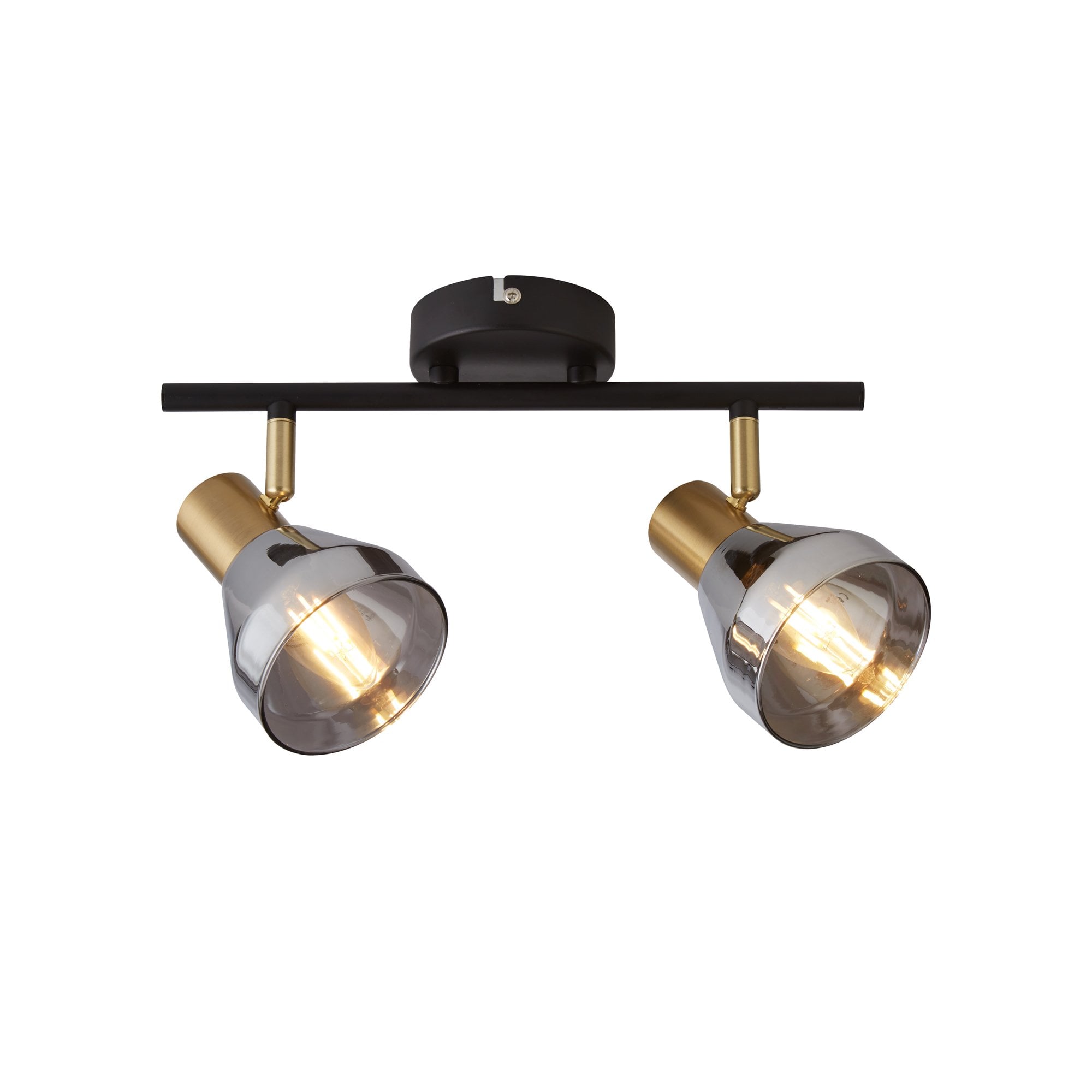 Searchlight Westfield 2 Light Spotlight - Black, Satin Brass & Smoked Glass