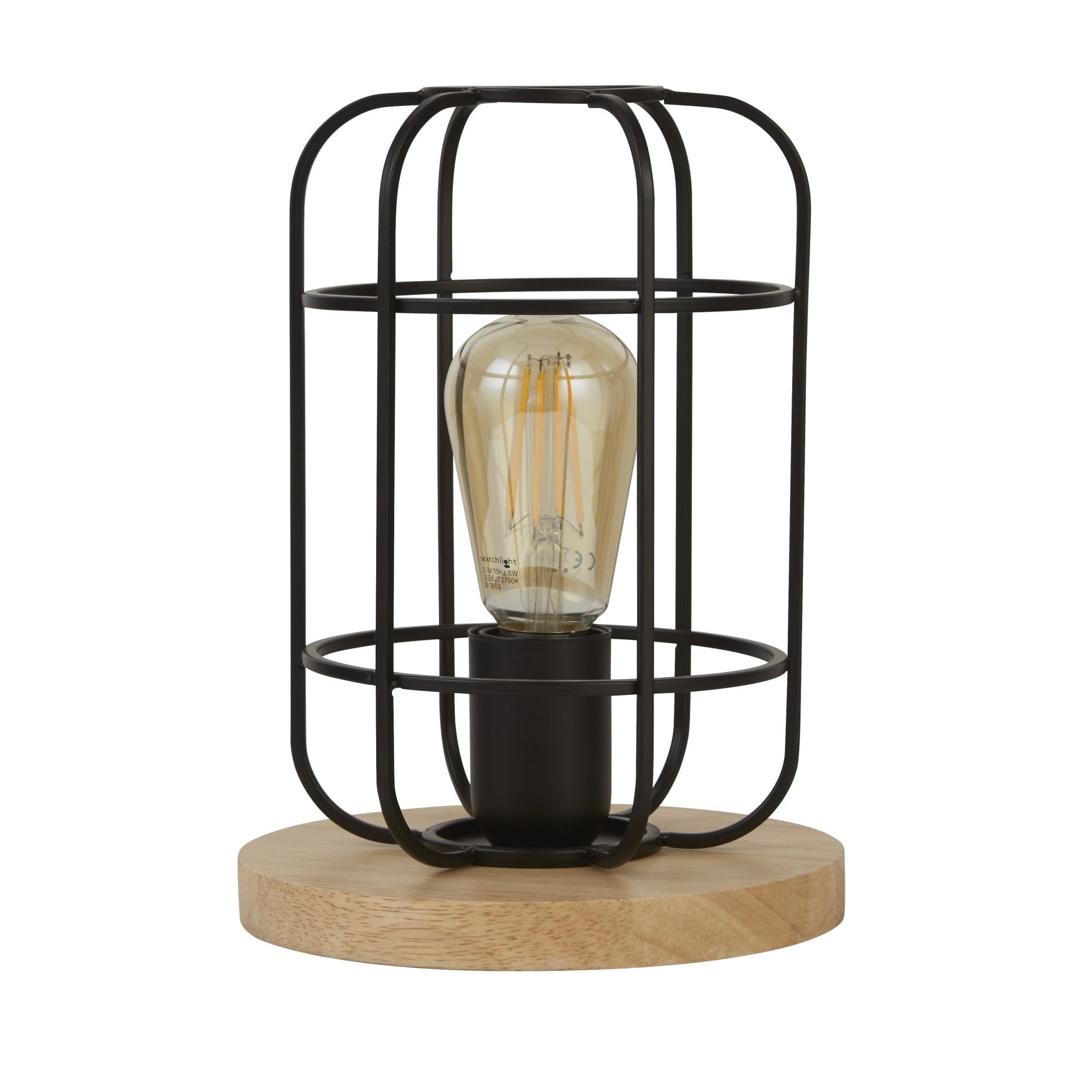 Searchlight Vermouth Cage Table Lamp - Matt Black & Wood