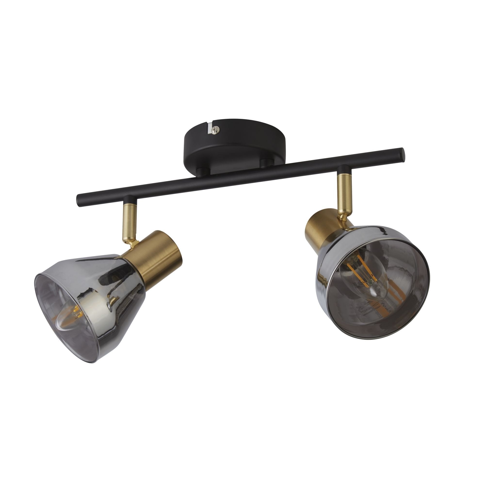 Searchlight Westfield 2 Light Spotlight - Black, Satin Brass & Smoked Glass