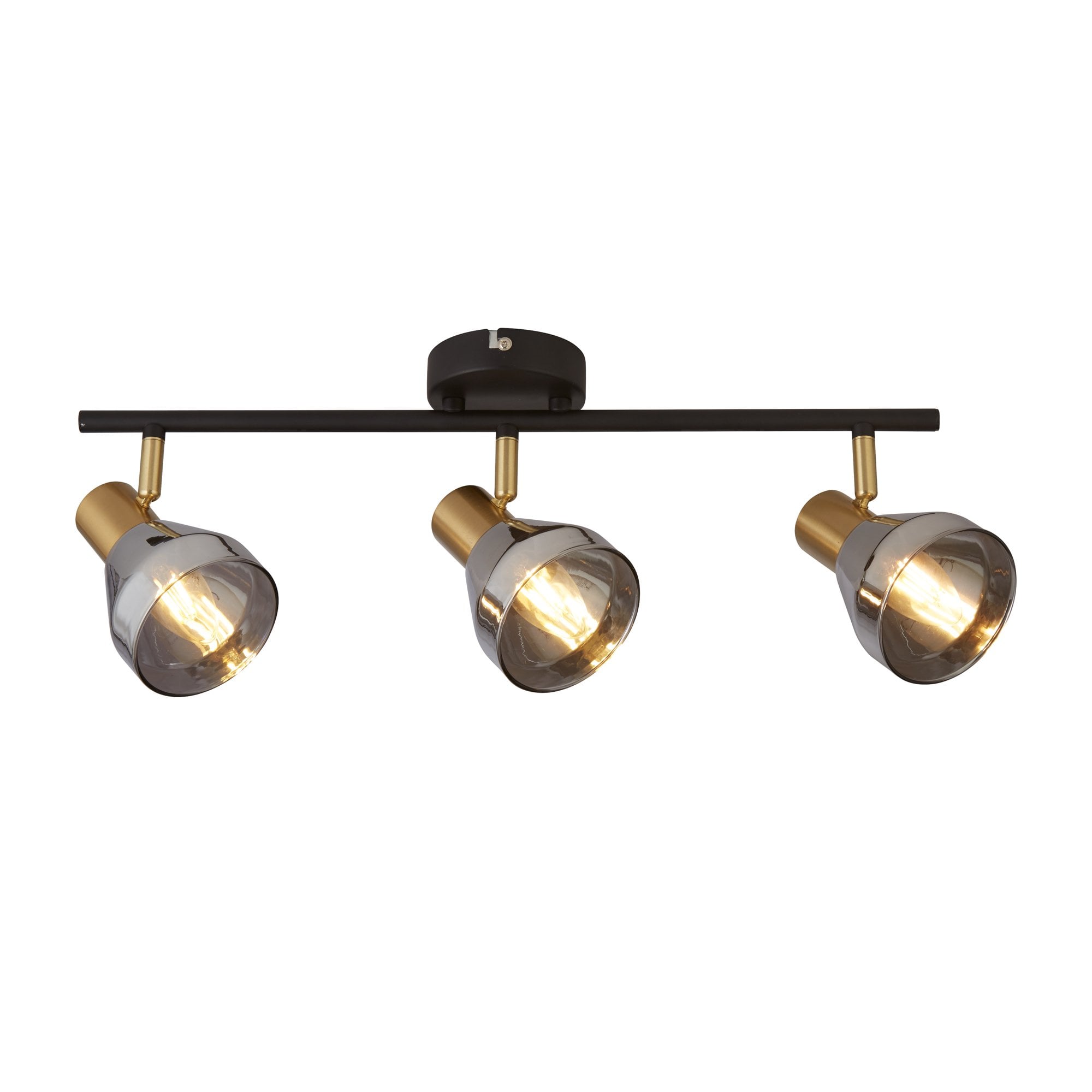 Searchlight Westfield 3 Light Spotlight- Black, Satin Brass & Smoked Glass