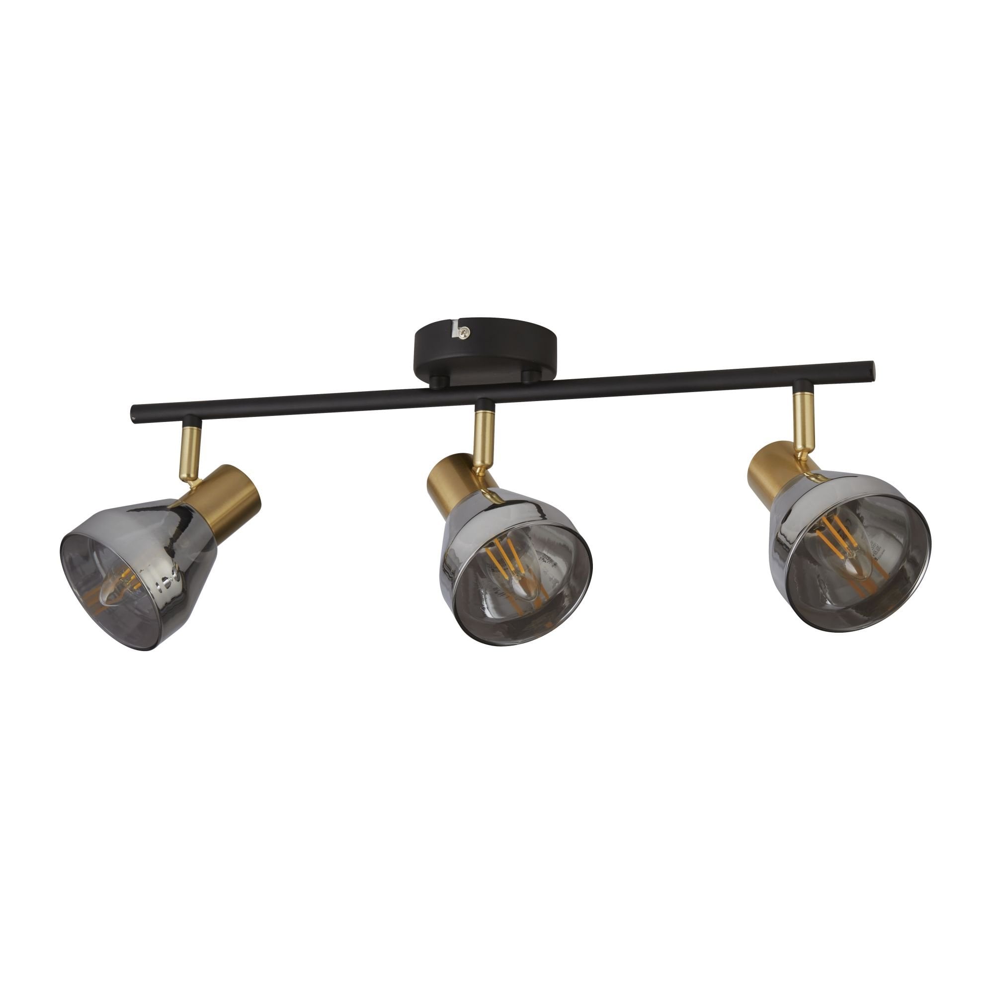 Searchlight Westfield 3 Light Spotlight- Black, Satin Brass & Smoked Glass