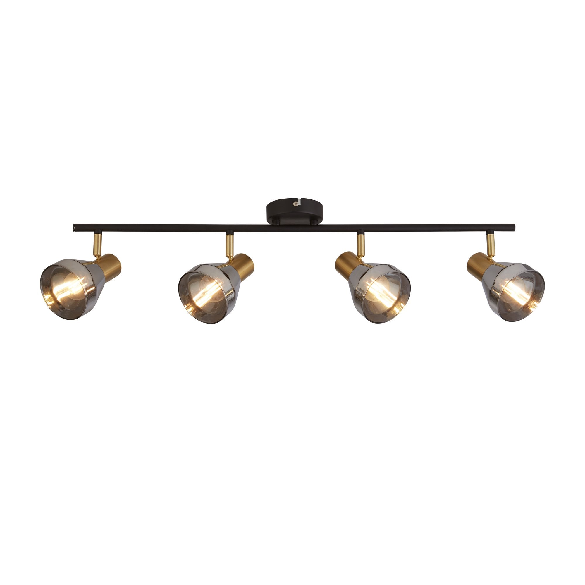 Searchlight Westfield 4 Light Spotlight- Black, Satin Brass & Smoked Glass
