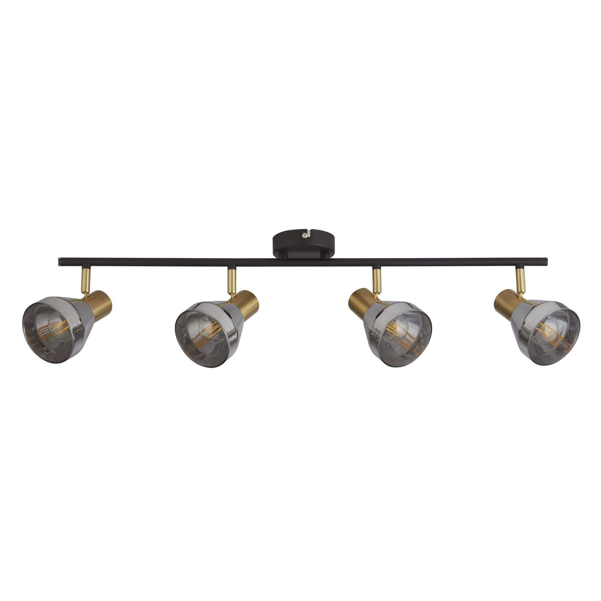 Searchlight Westfield 4 Light Spotlight- Black, Satin Brass & Smoked Glass