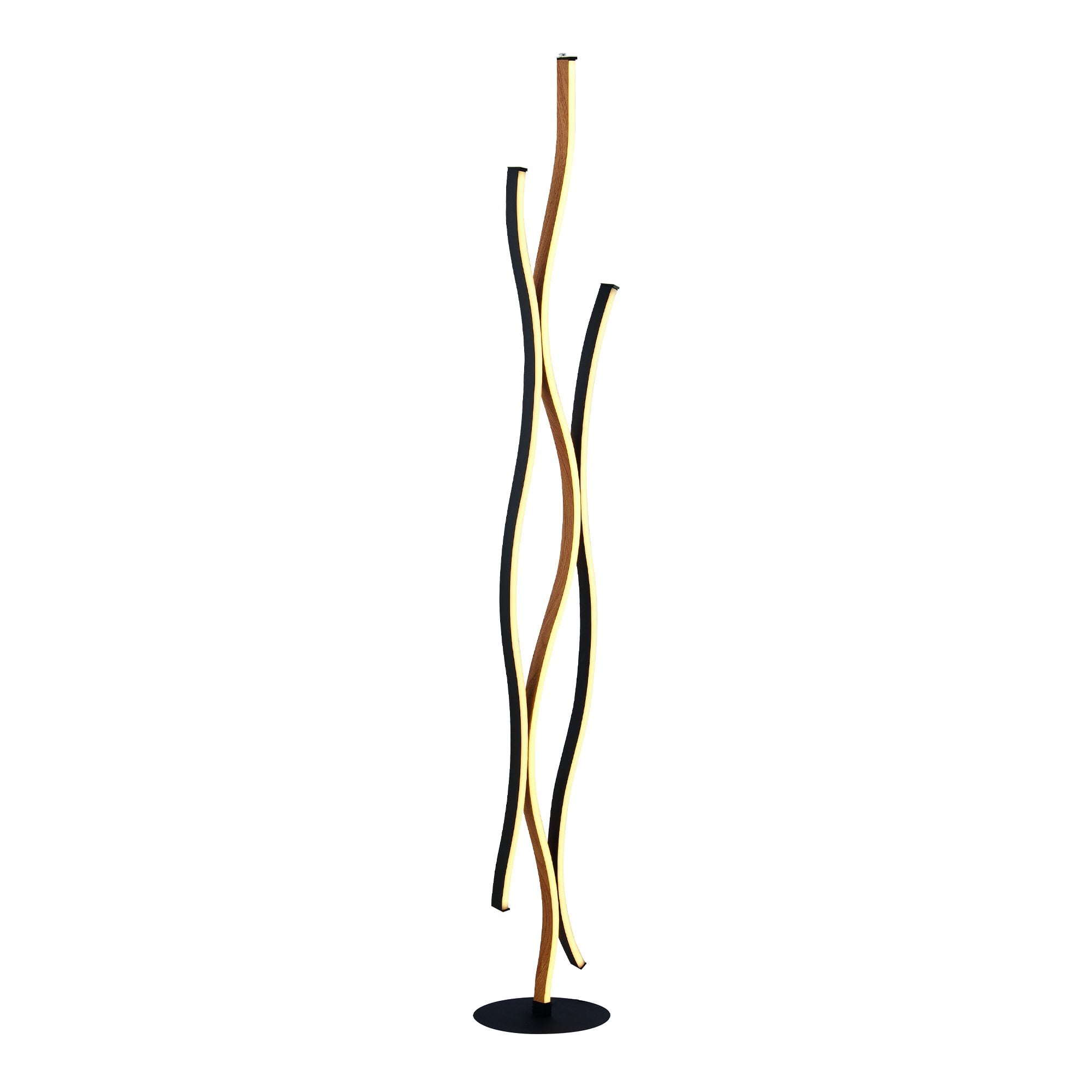Searchlight Belmont Swirl LED Floor Lamp - Black With Wood Effect