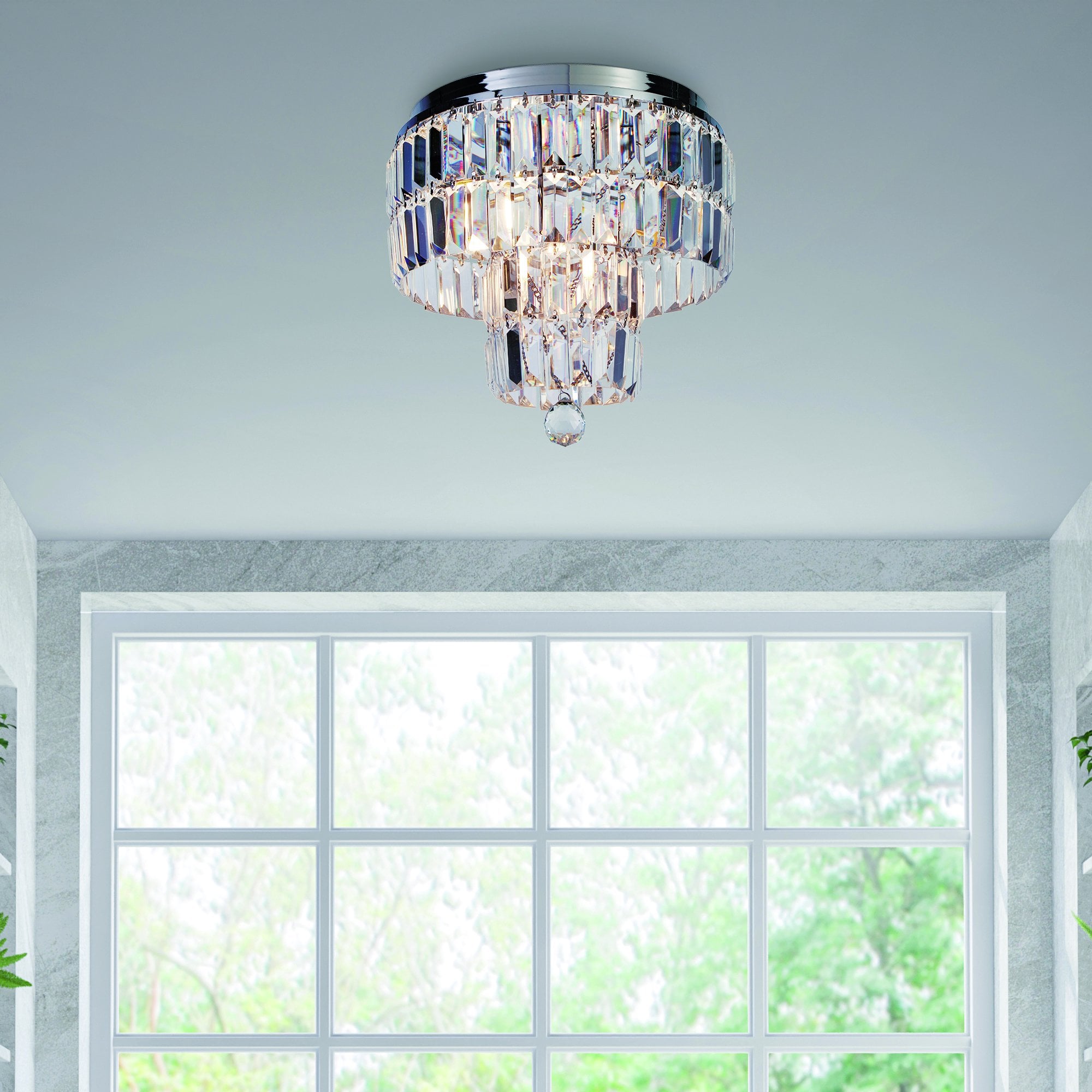 Searchlight Edith 4 Light IP44 Ceiling Light - Chrome & Clear Glass