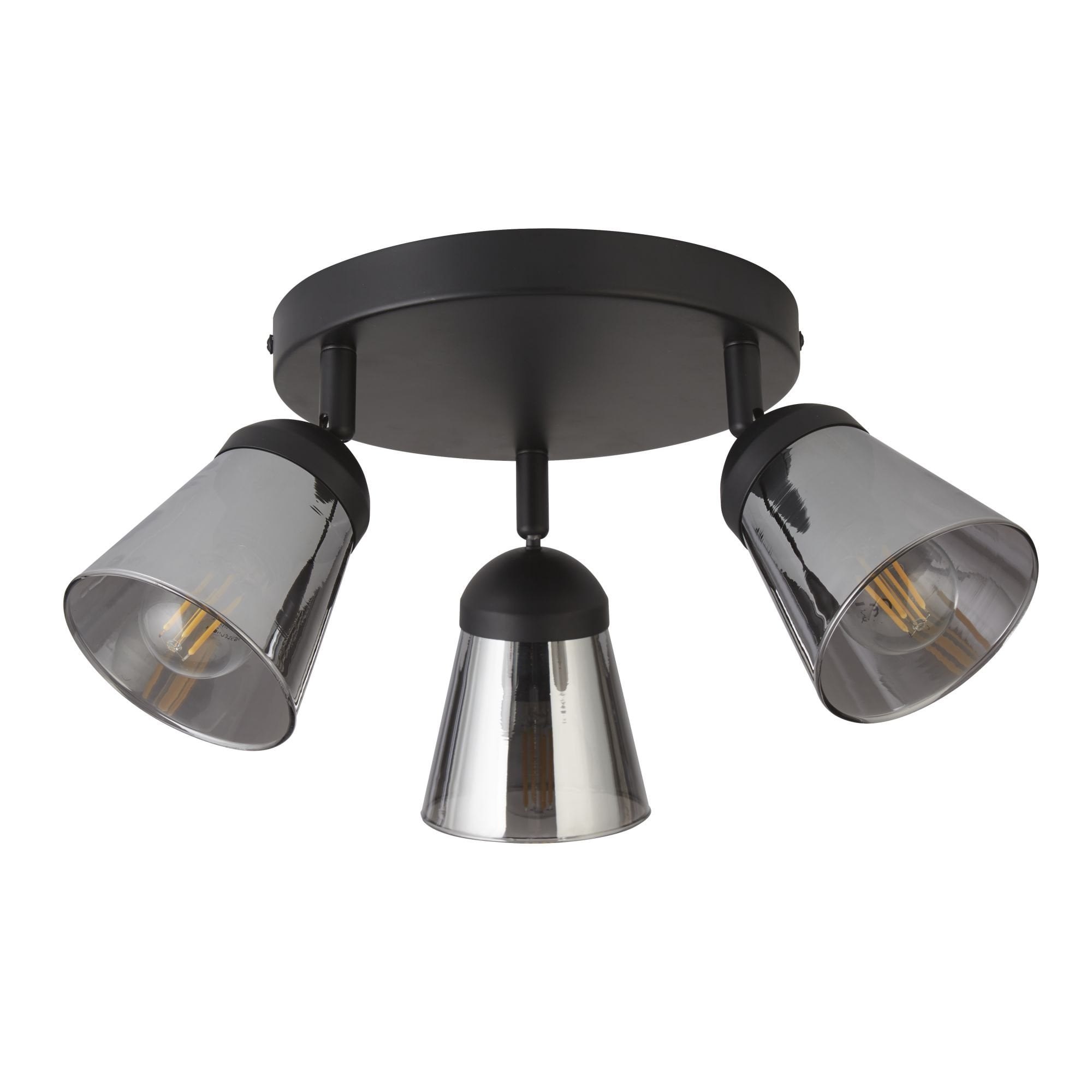 Searchlight Martin 3 Light Round Spotlight - Black Metal With Smoked Glass