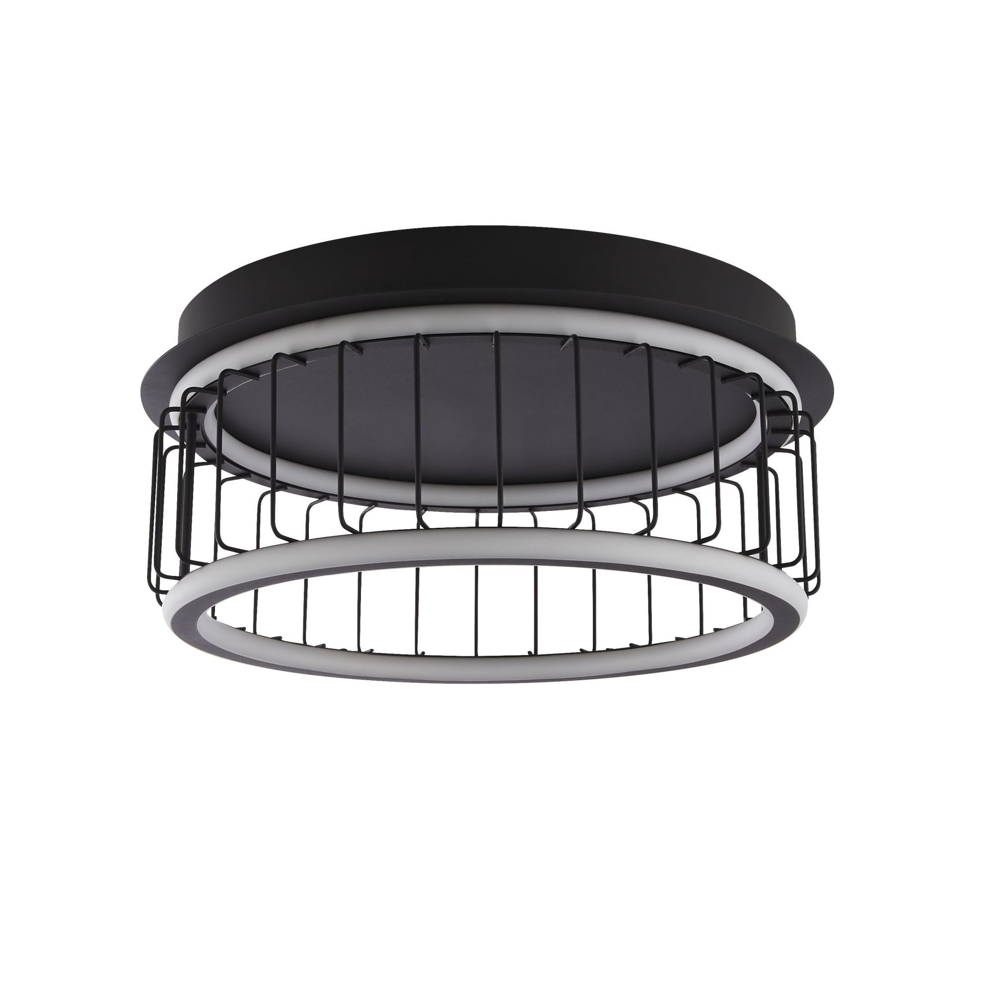Searchlight Canova Cage LED Flush Ceiling Light - Small - Black Metal