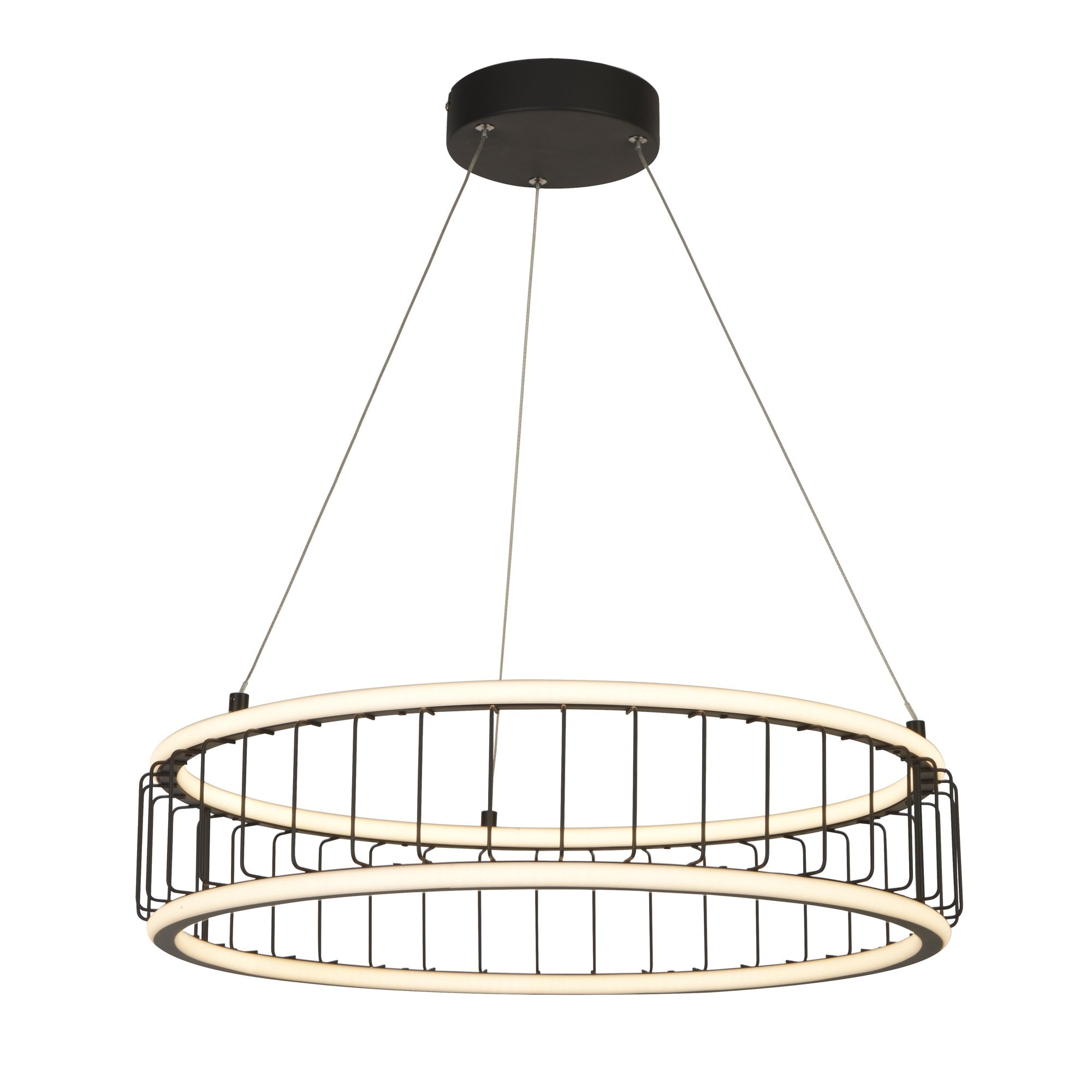 Searchlight Canova Cage LED Drum Ceiling Pendant - Large - Black Metal