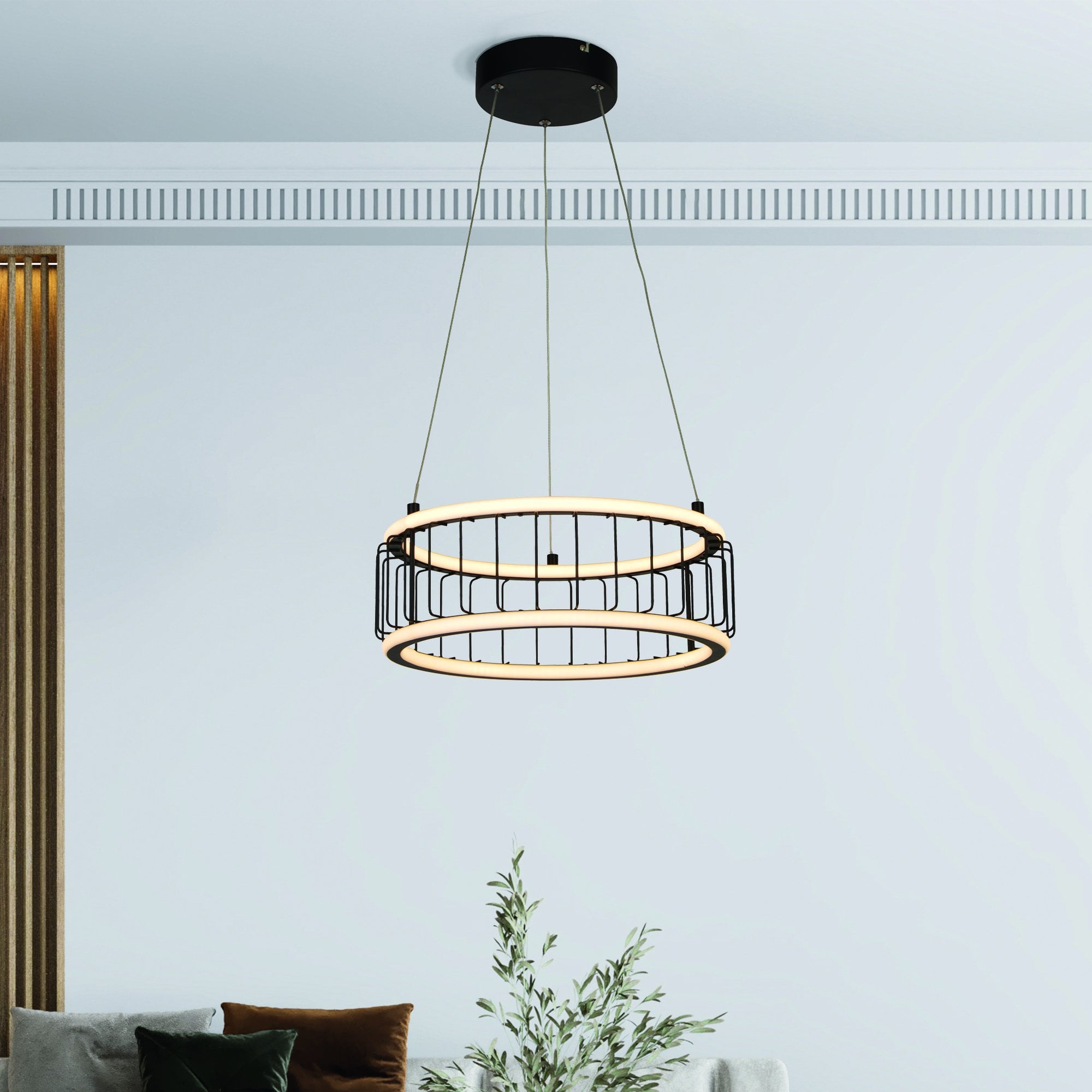 Searchlight Canova Cage LED Drum Ceiling Pendant - Small - Black Metal