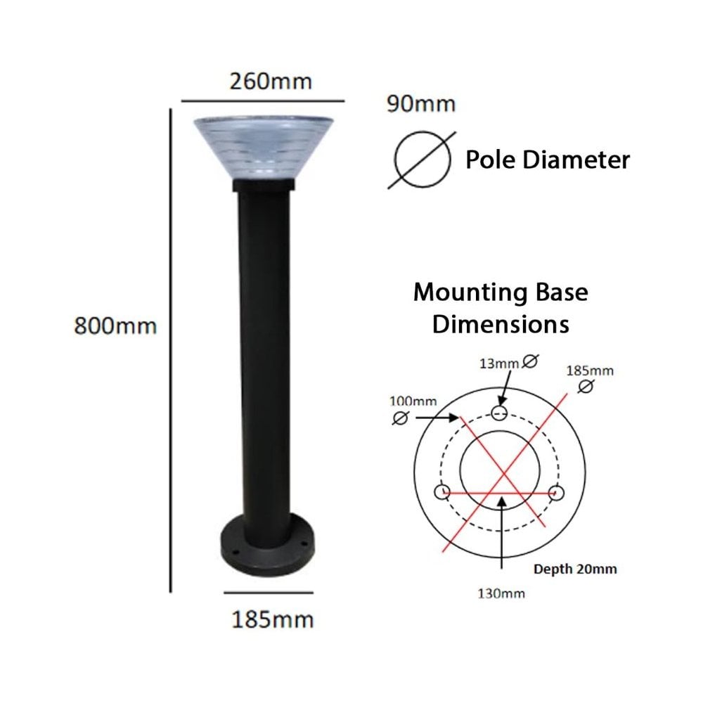 Lumena Pro Solar Olympia - 800mm Path Light with External Mounting Base - Solar