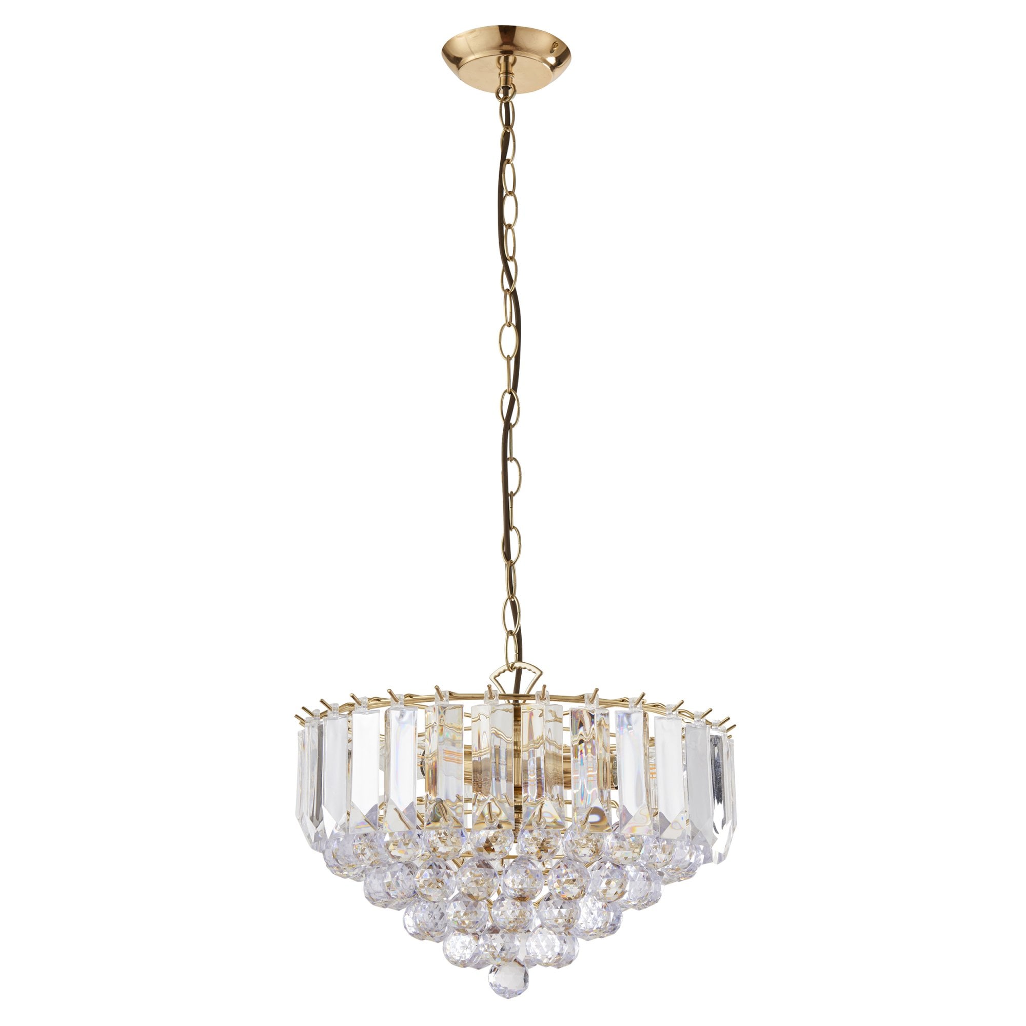 Endon Fargo 3 Light Pendant - Brass Plate & Clear Acrylic