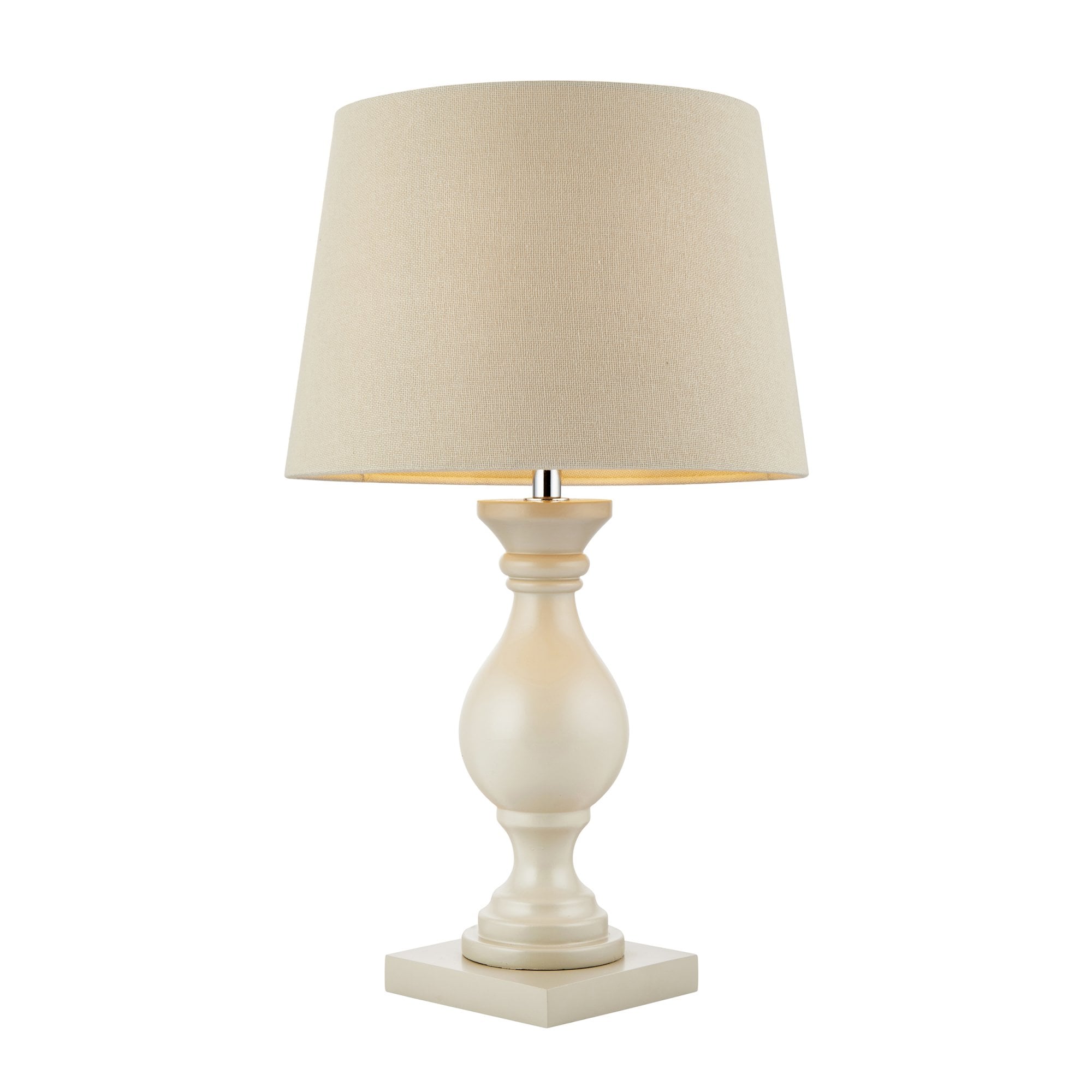 Endon Marsham Single Light Table Lamp - Ivory Painted Wood & Ivory Fabric