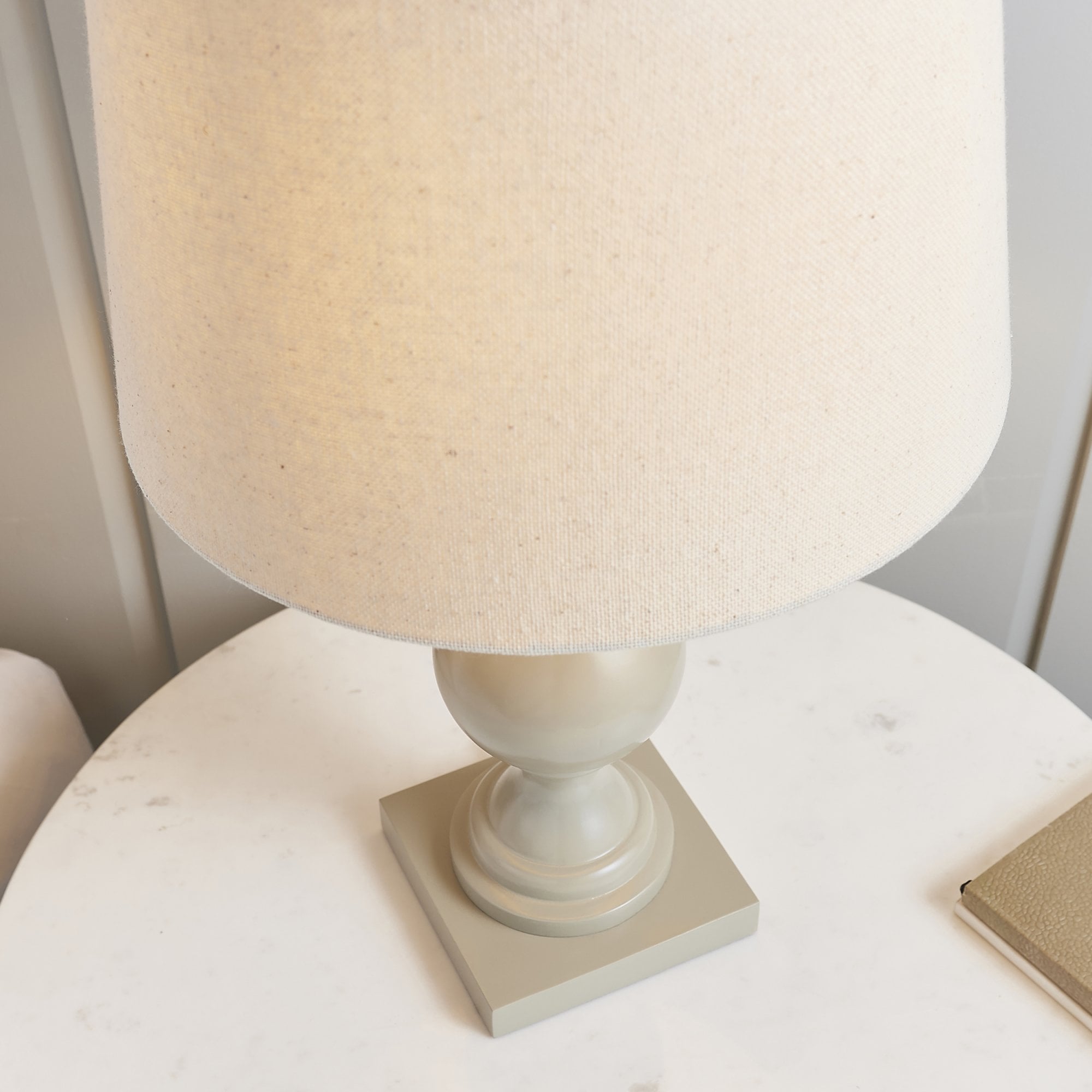Endon Marsham Single Light Table Lamp - Taupe Painted Wood & Ivory Fabric