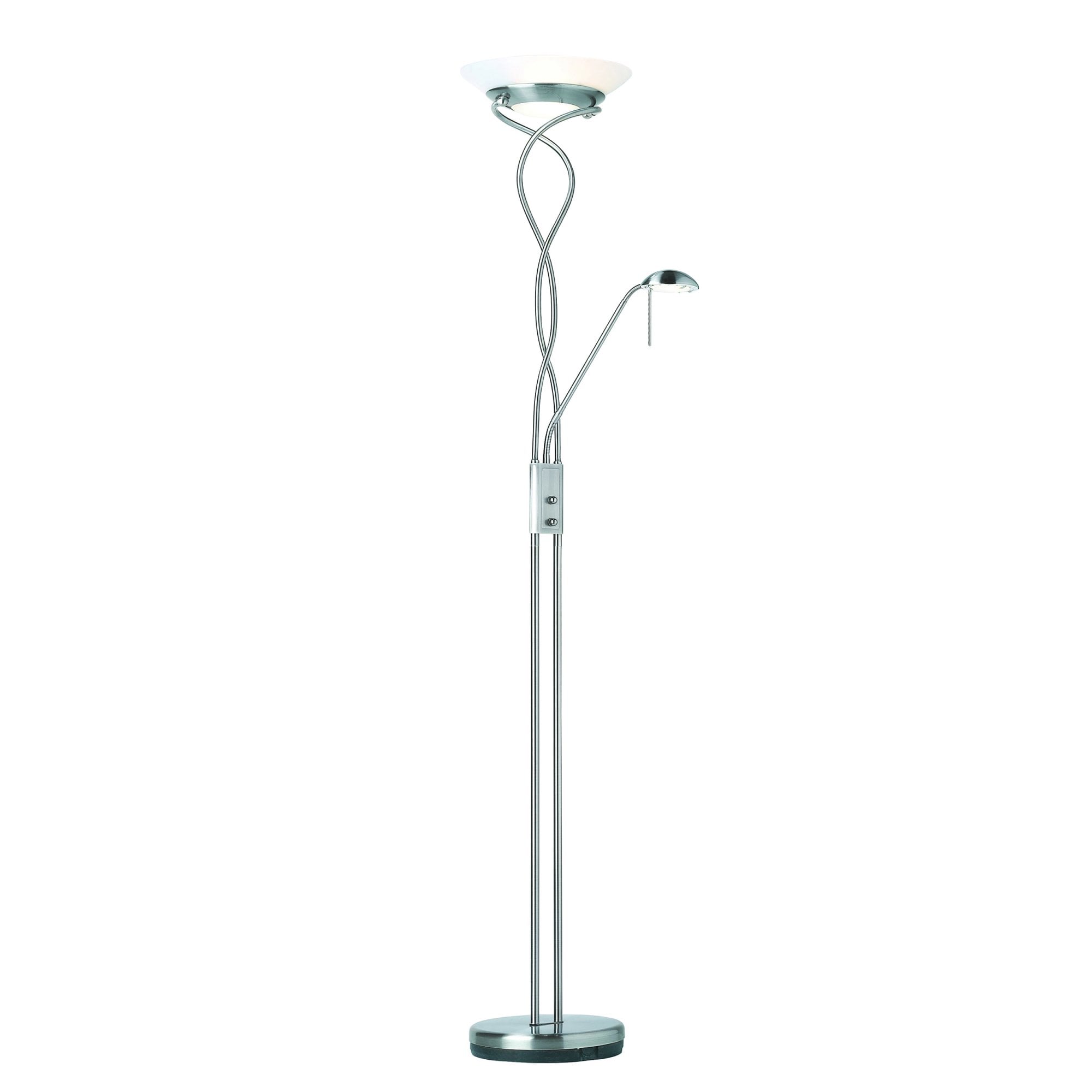 Endon Monaco Single Light Floor Lamp - Satin Chrome Plate & Frosted Glass