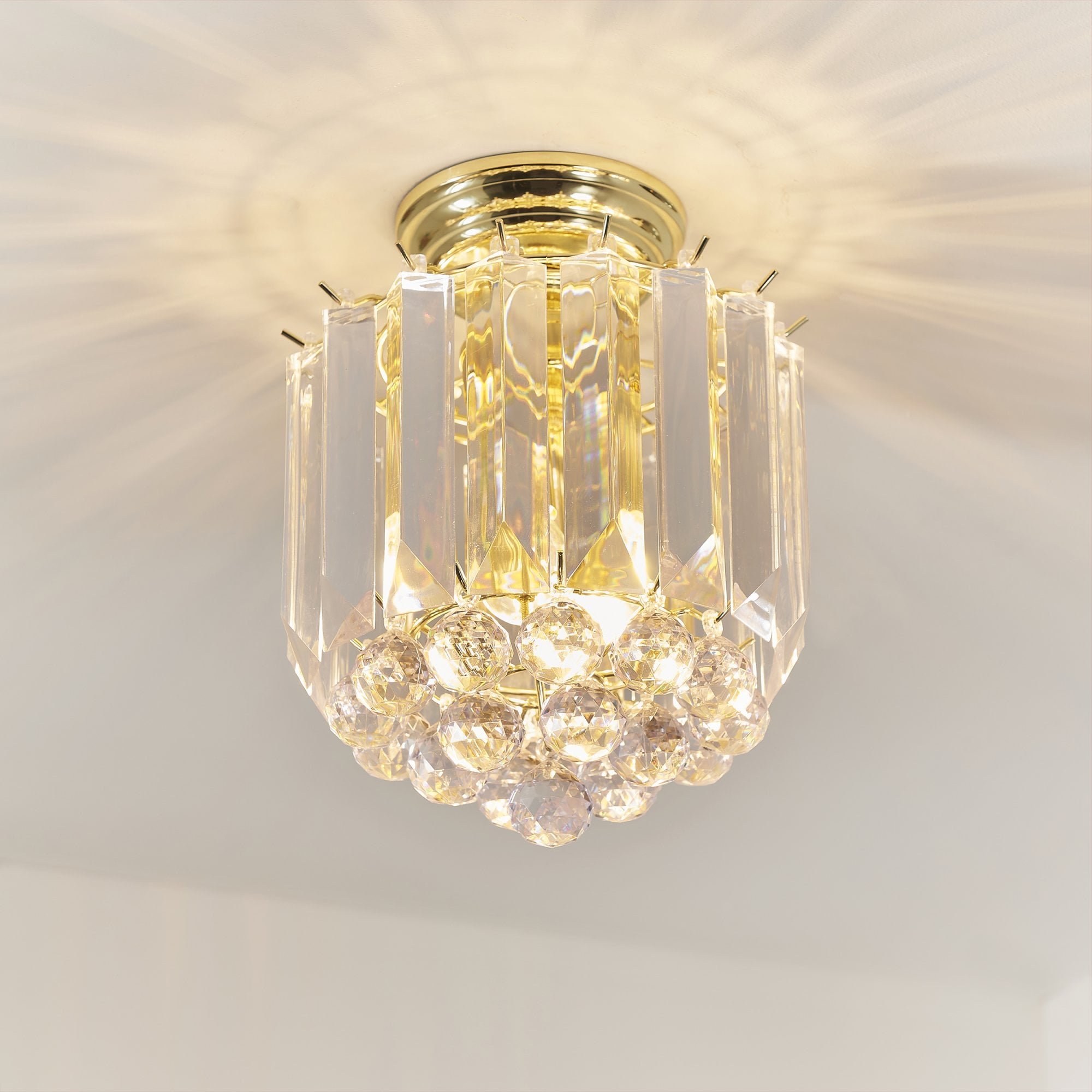 Endon Fargo 2 Light Flush Fitting - Brass Plate & Clear Acrylic