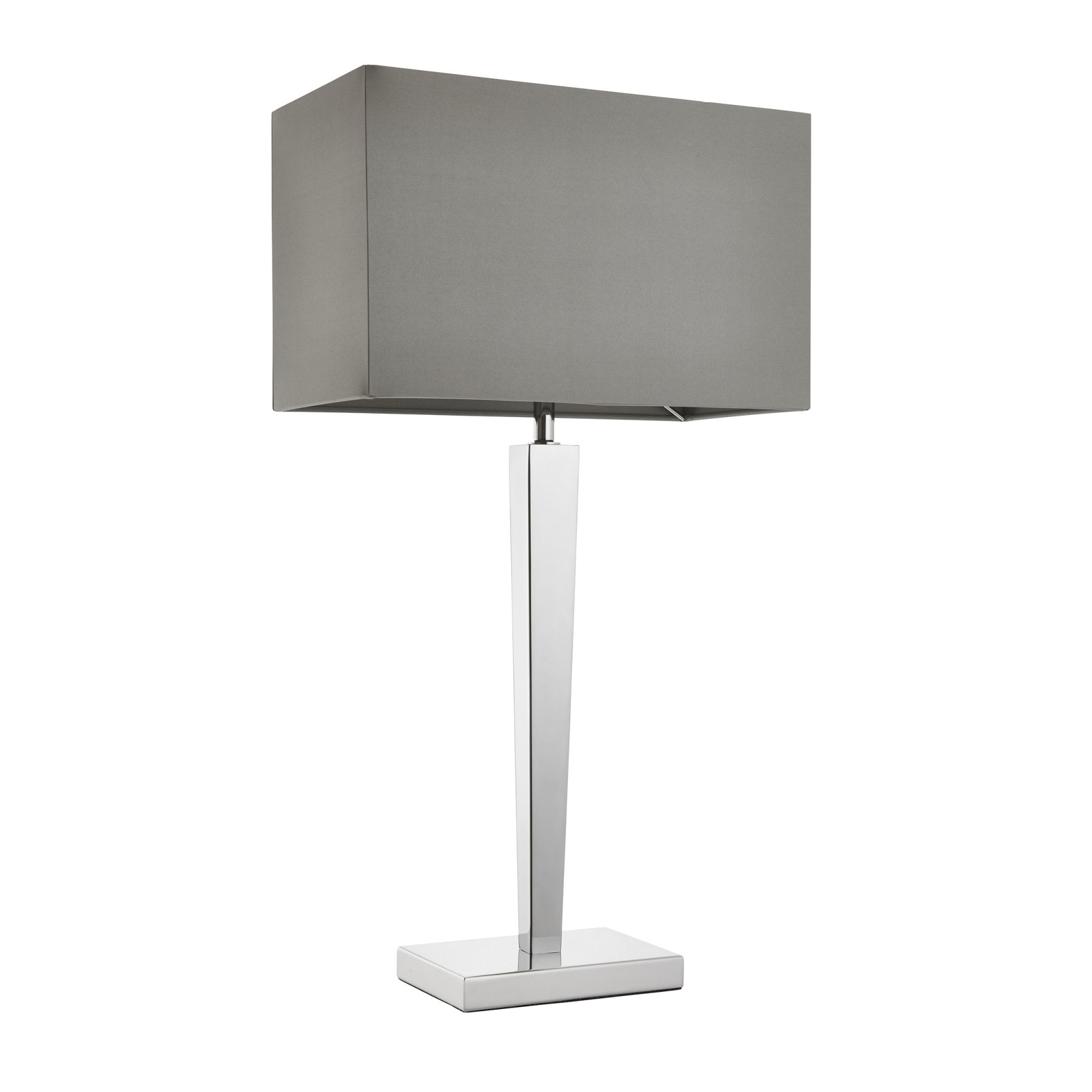 Endon Moreto Single Light Table Lamp - Chrome Plate & Grey & Silver Fabric
