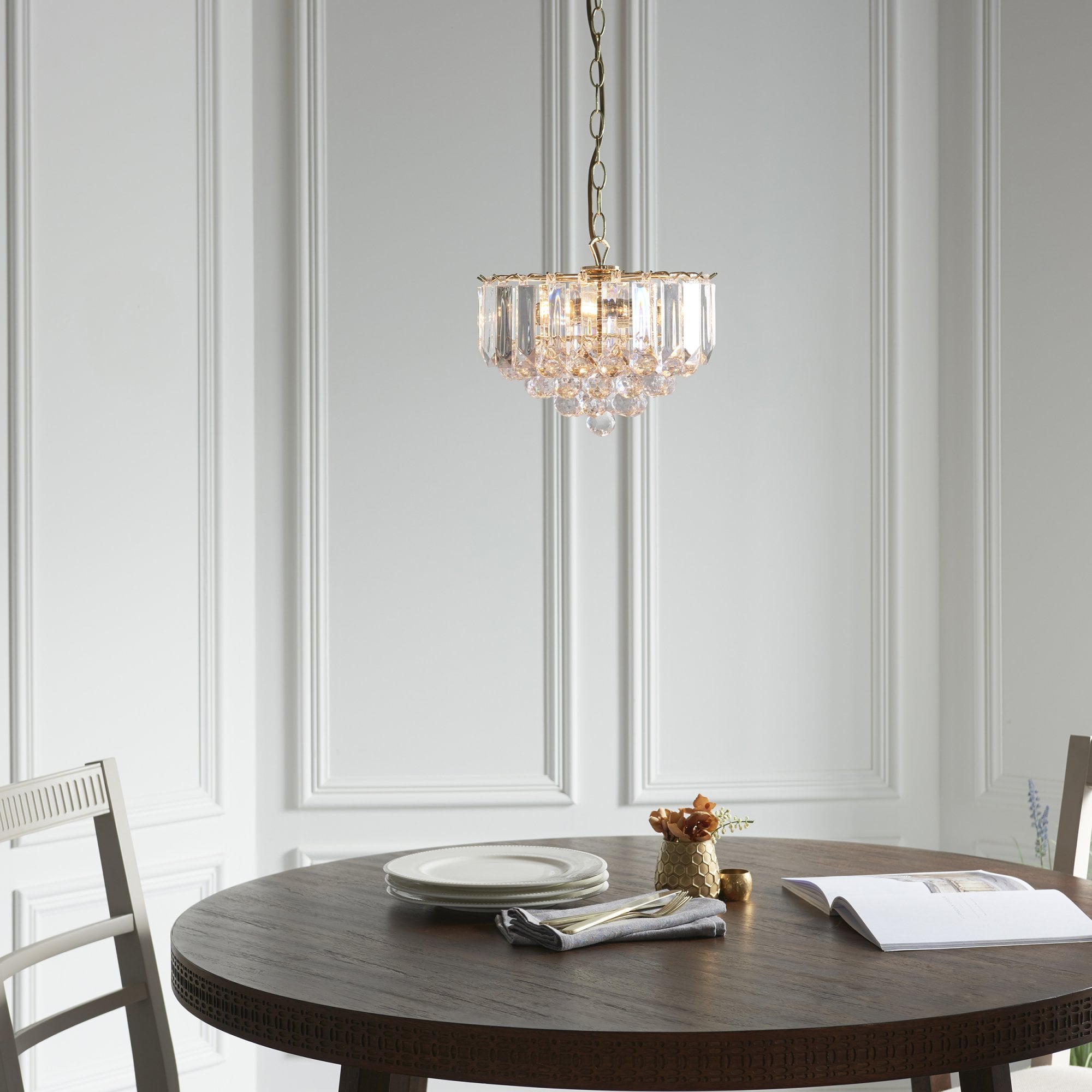 Endon Fargo 3 Light Small Pendant - Brass Plate & Clear Acrylic