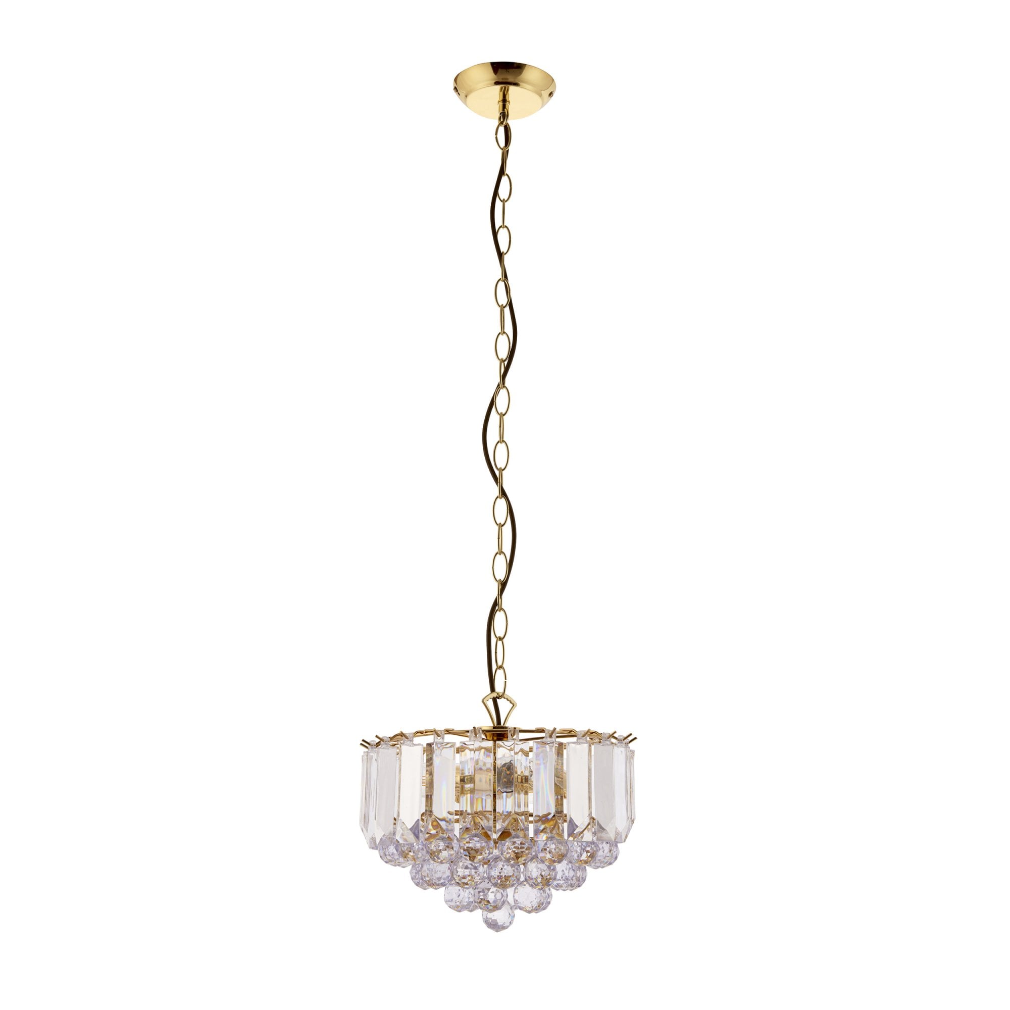 Endon Fargo 3 Light Small Pendant - Brass Plate & Clear Acrylic