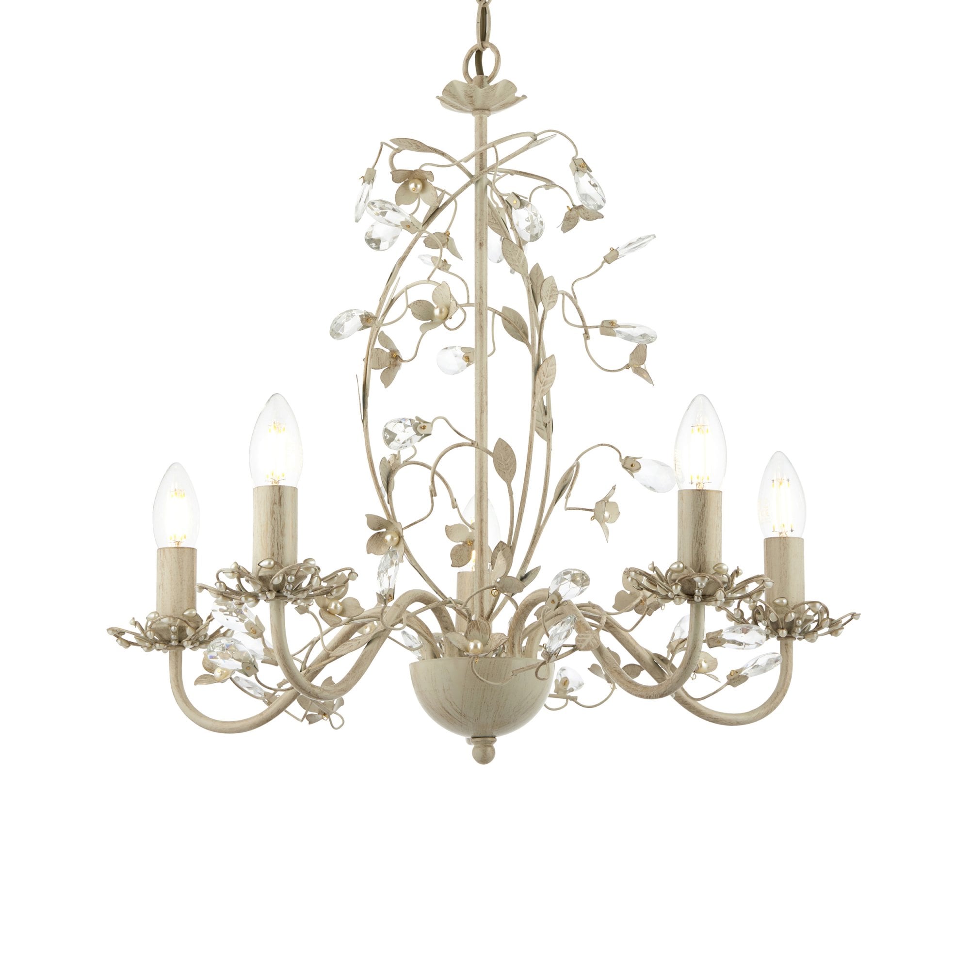 Endon Lullaby 5 Light Pendant - Cream/Br Gold Paint & Clear/Pearl Acrylic