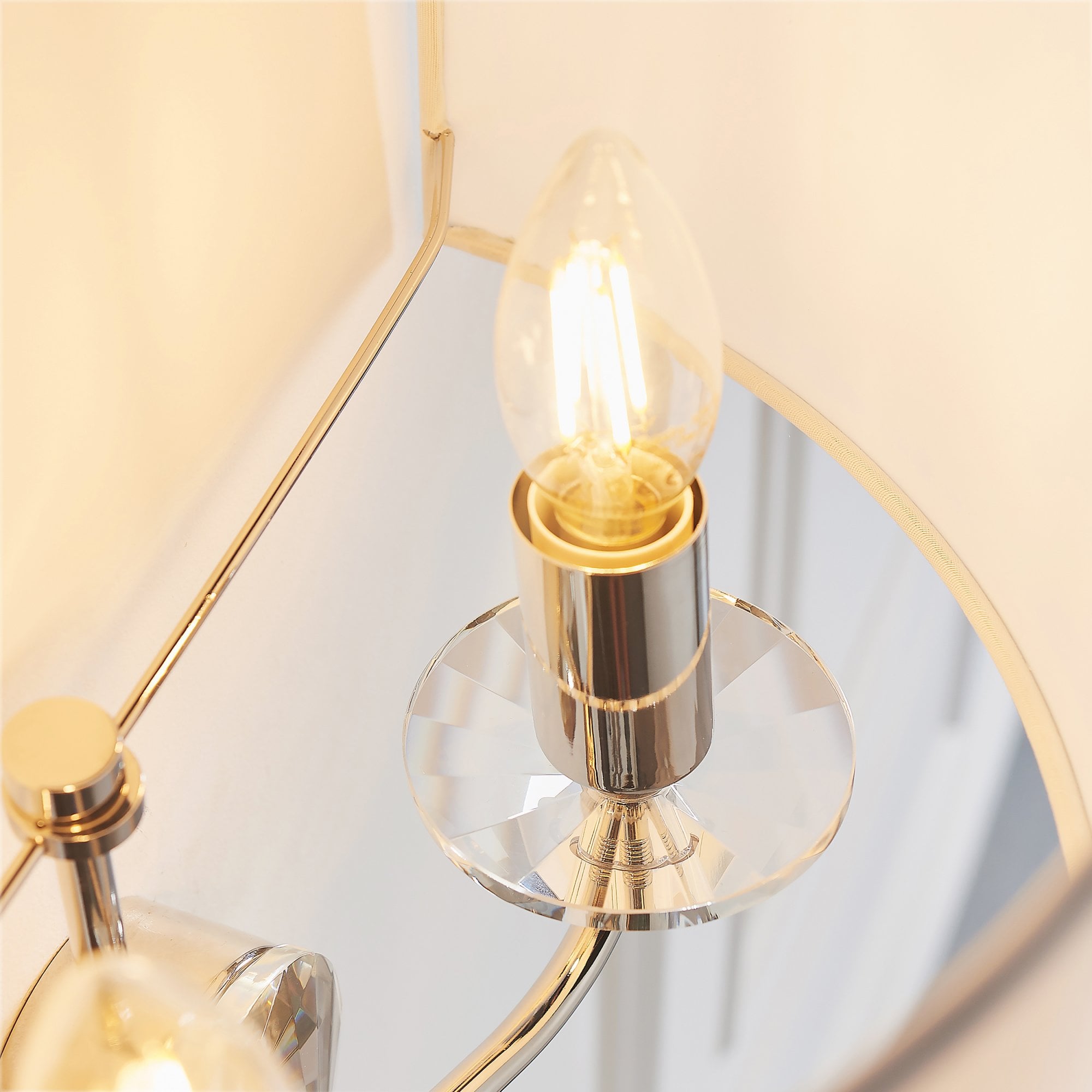 Endon Nixon 2 Light Wall Light - Bright Nickel Plate & Vintage White Fabric